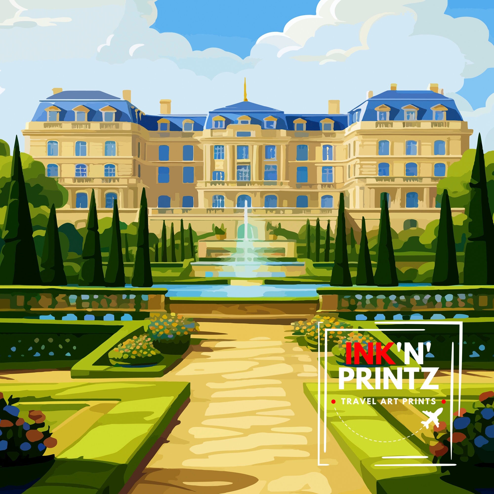 Versailles France Travel Print Versailles Wall Decor Versailles Poster France Travel Prints Versailles Art Print Versailles Illustration
