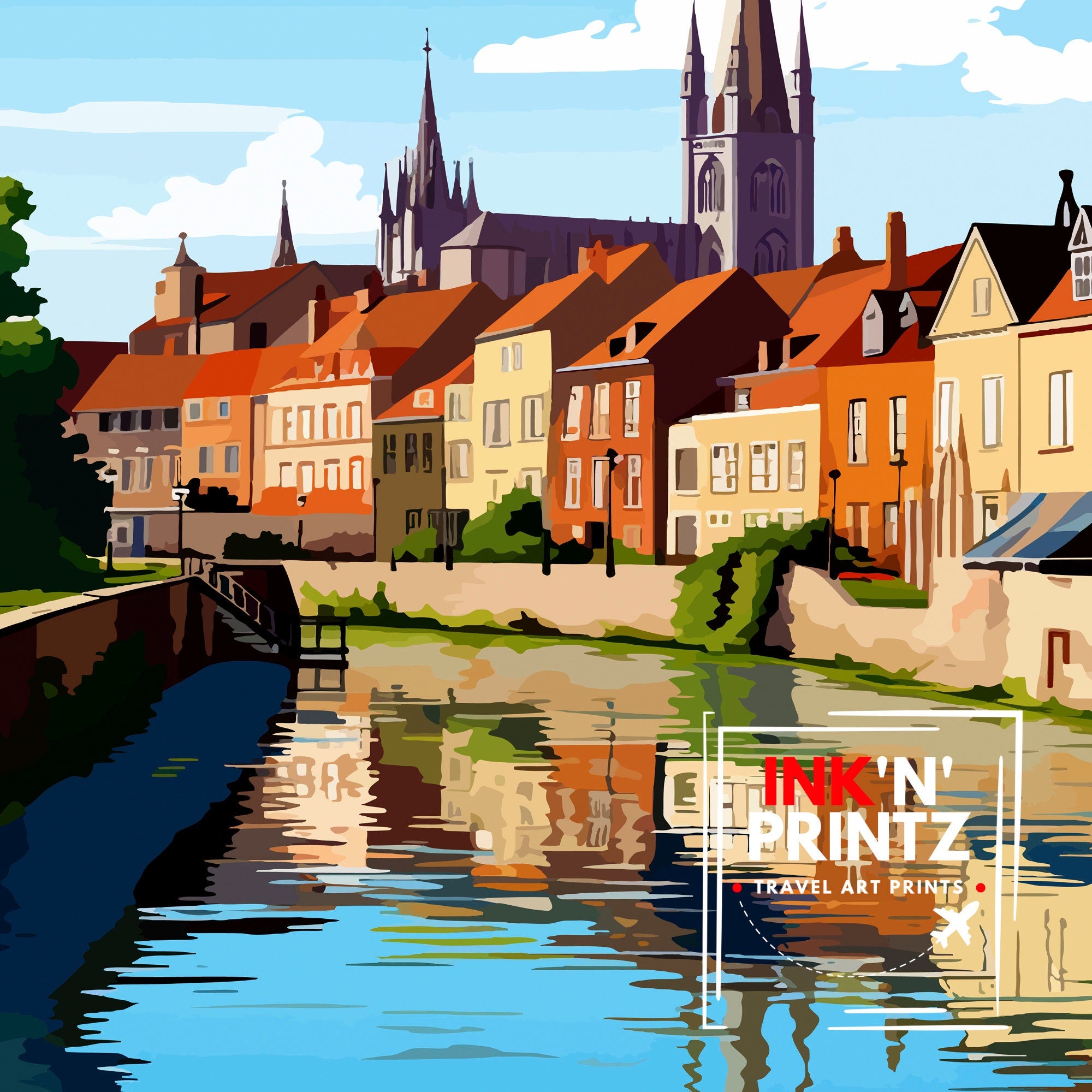 Amiens France Travel Print Amiens Wall Decor Amiens Poster France Travel Prints Amiens Art Print Amiens Illustration