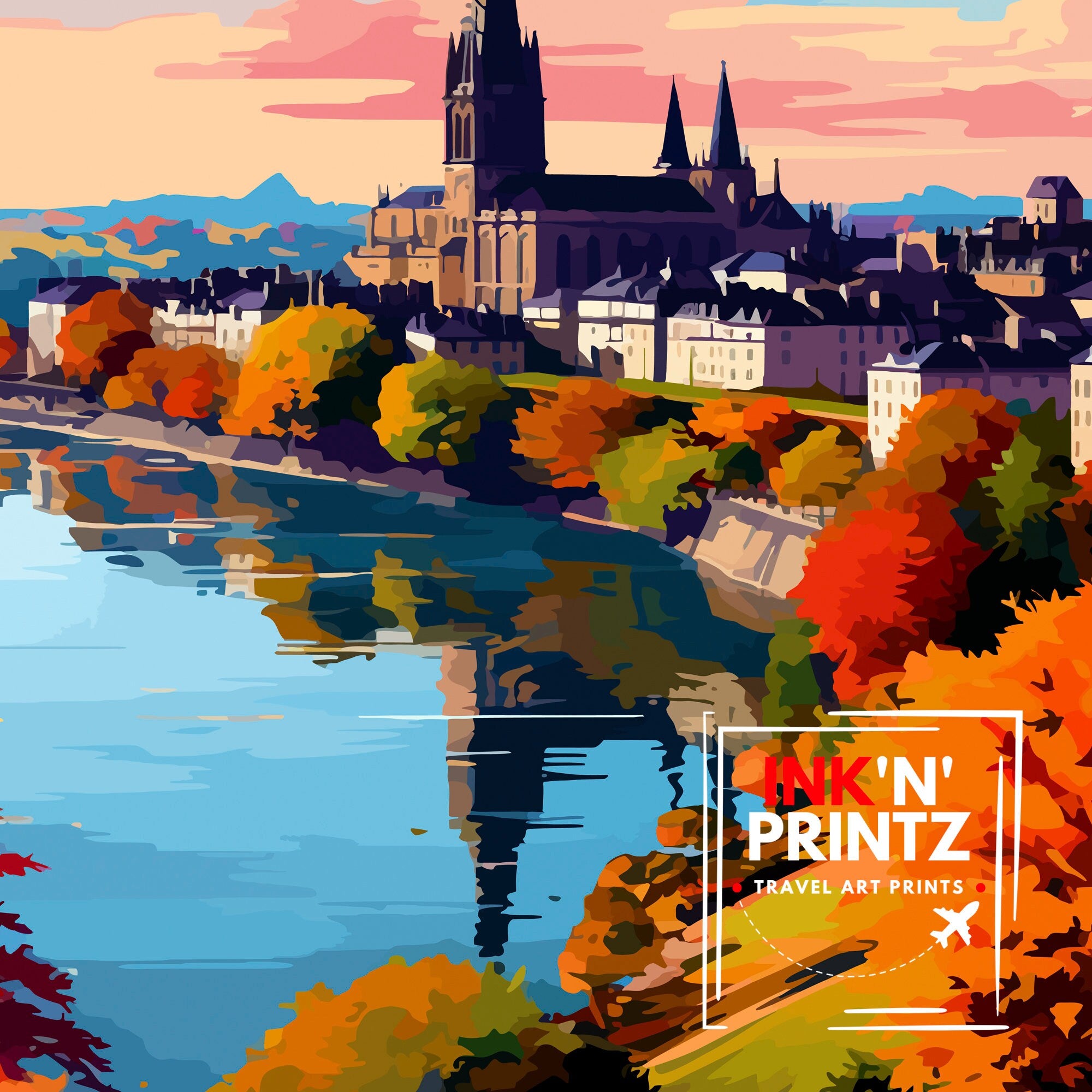 Angers France Travel Print Angers Wall Decor Angers Poster France Travel Prints Angers Art Print Angers Illustration Angers Wall Art