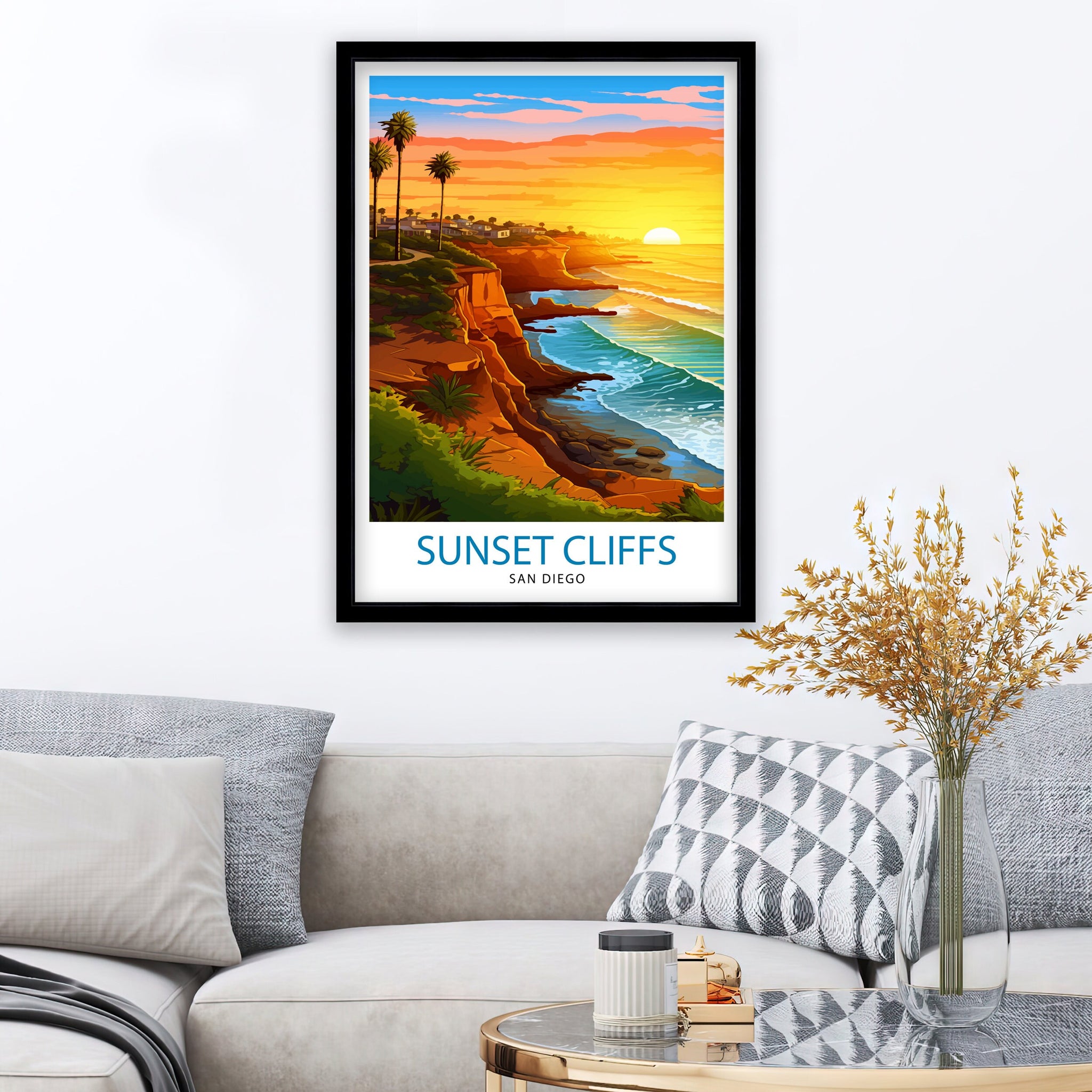 Sunset Cliffs San Diego Travel Print| Sunset Cliffs Wall Decor San Diego Poster California Travel Prints Sunset Cliffs Art Print Sunset