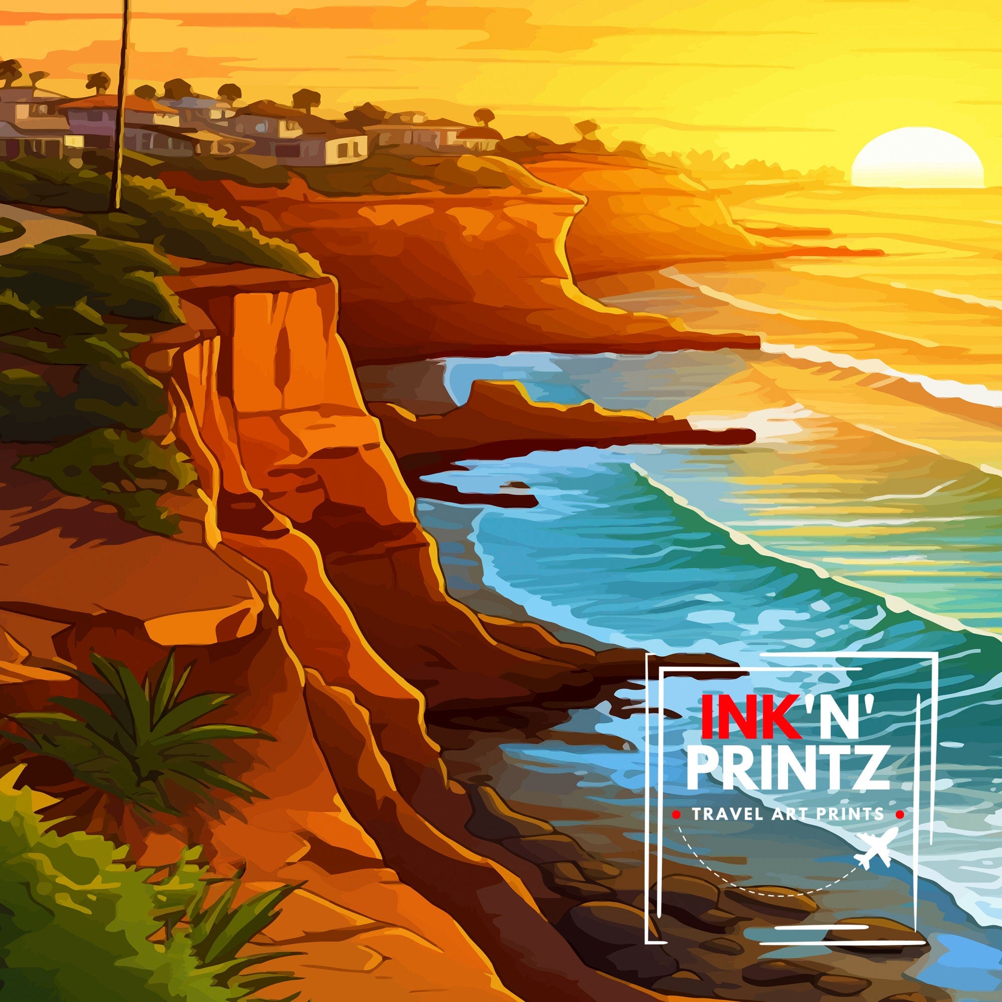 Sunset Cliffs San Diego Travel Print| Sunset Cliffs Wall Decor San Diego Poster California Travel Prints Sunset Cliffs Art Print Sunset