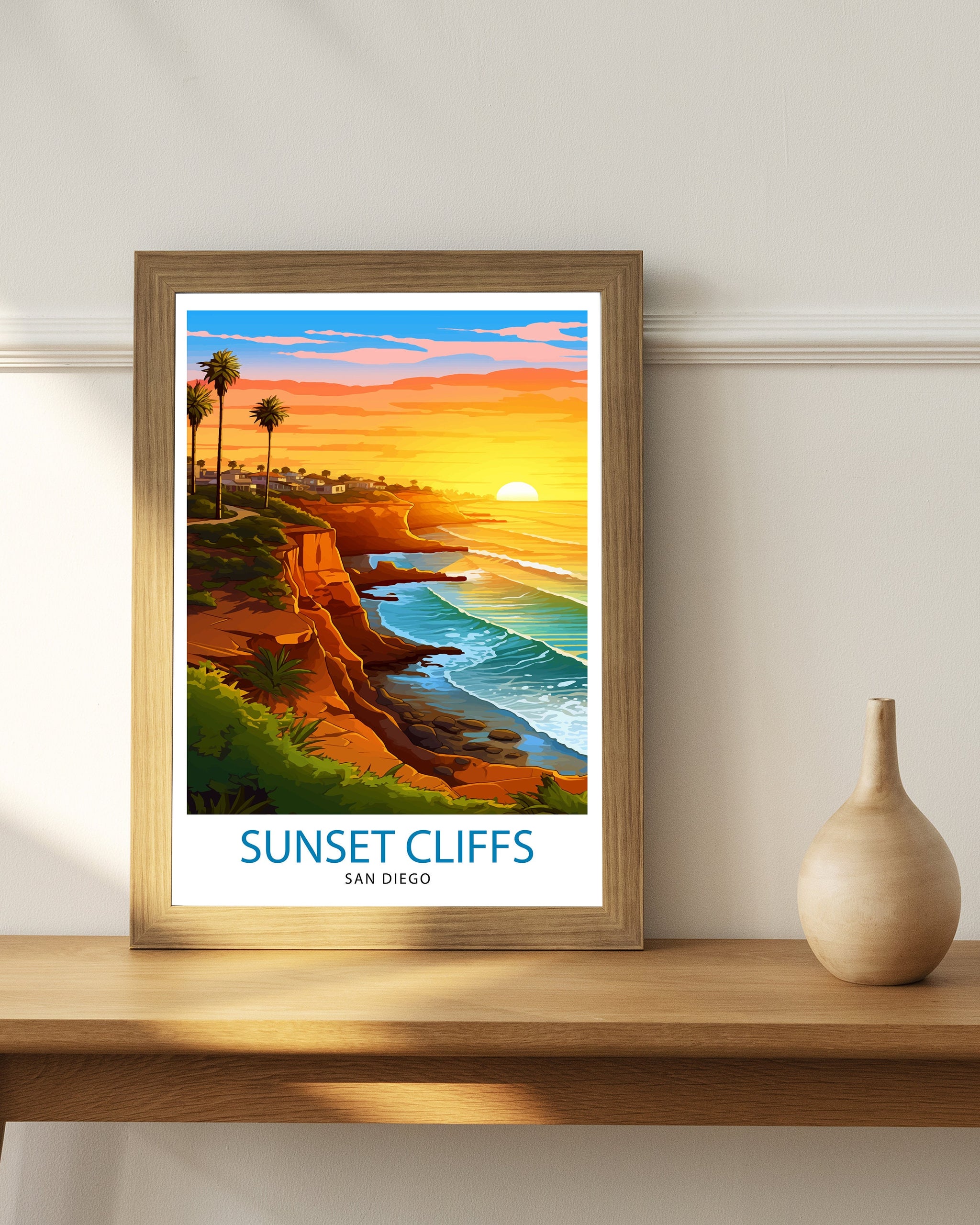 Sunset Cliffs San Diego Travel Print| Sunset Cliffs Wall Decor San Diego Poster California Travel Prints Sunset Cliffs Art Print Sunset