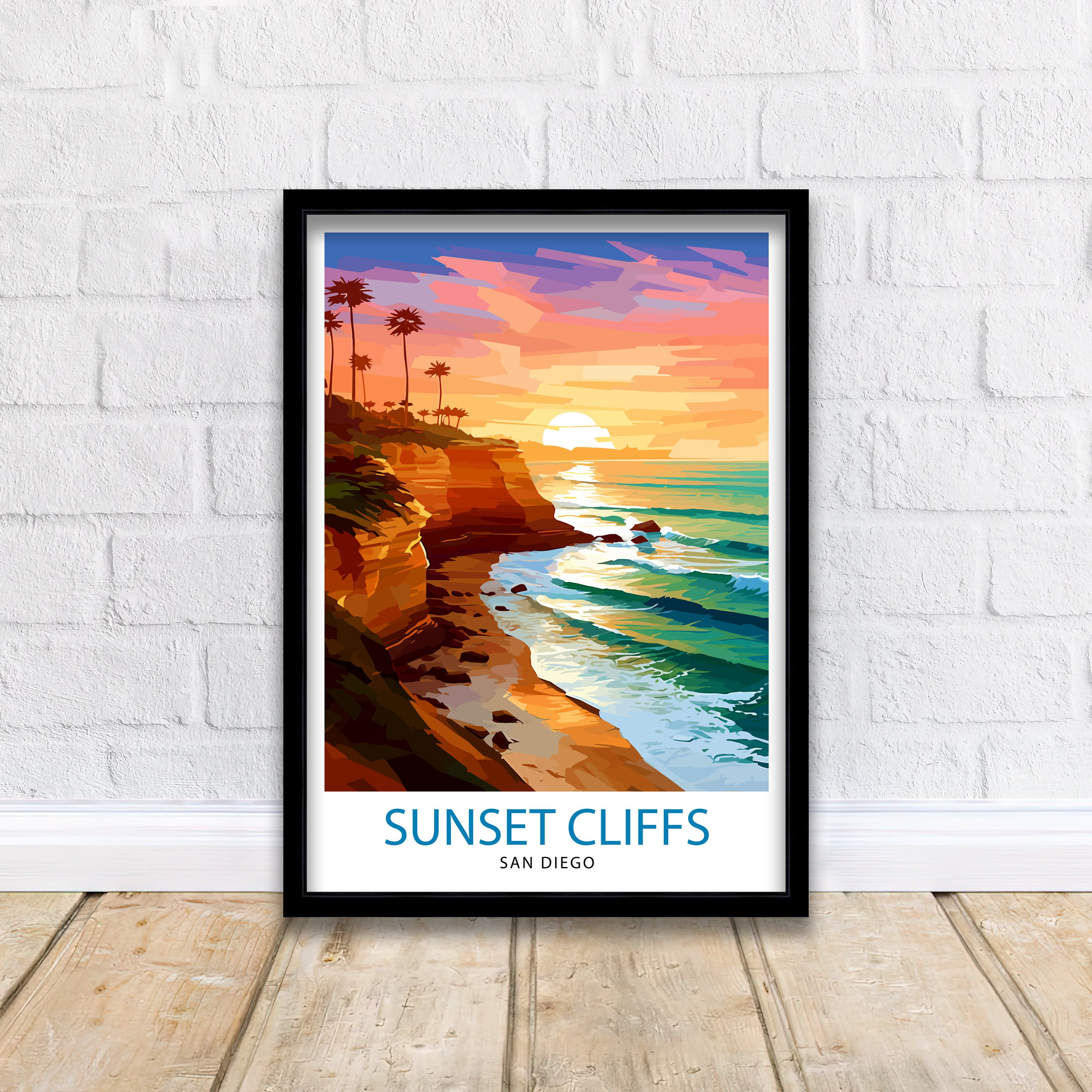 Sunset Cliffs San Diego Travel Print| Sunset Cliffs Wall Decor San Diego Poster California Travel Prints Sunset Cliffs Art Print Sunset