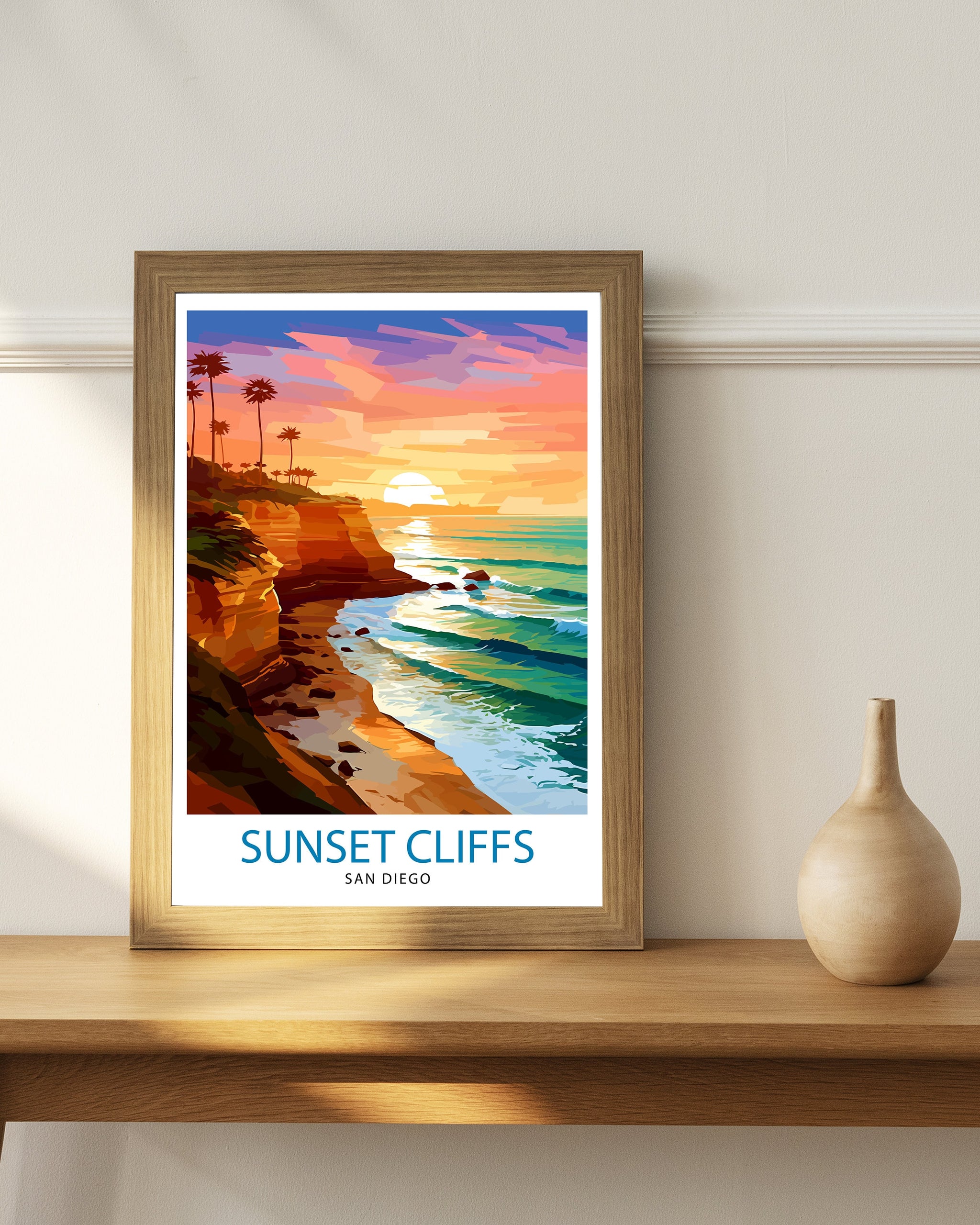 Sunset Cliffs San Diego Travel Print| Sunset Cliffs Wall Decor San Diego Poster California Travel Prints Sunset Cliffs Art Print Sunset