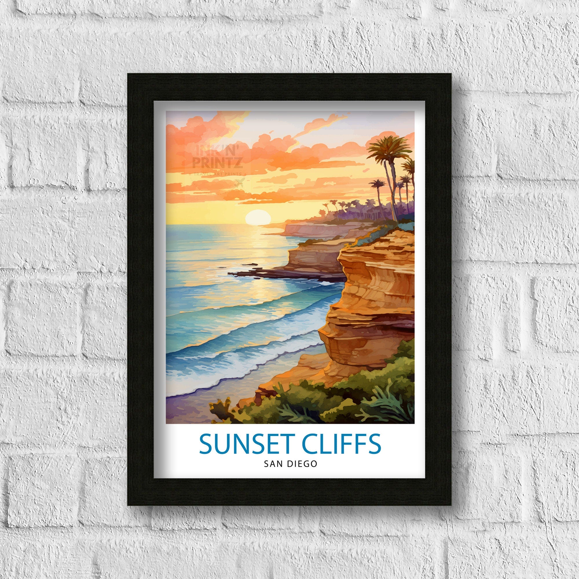 Sunset Cliffs San Diego Travel Print| Sunset Cliffs Wall Decor San Diego Poster California Travel Prints Sunset Cliffs Art Print Sunset