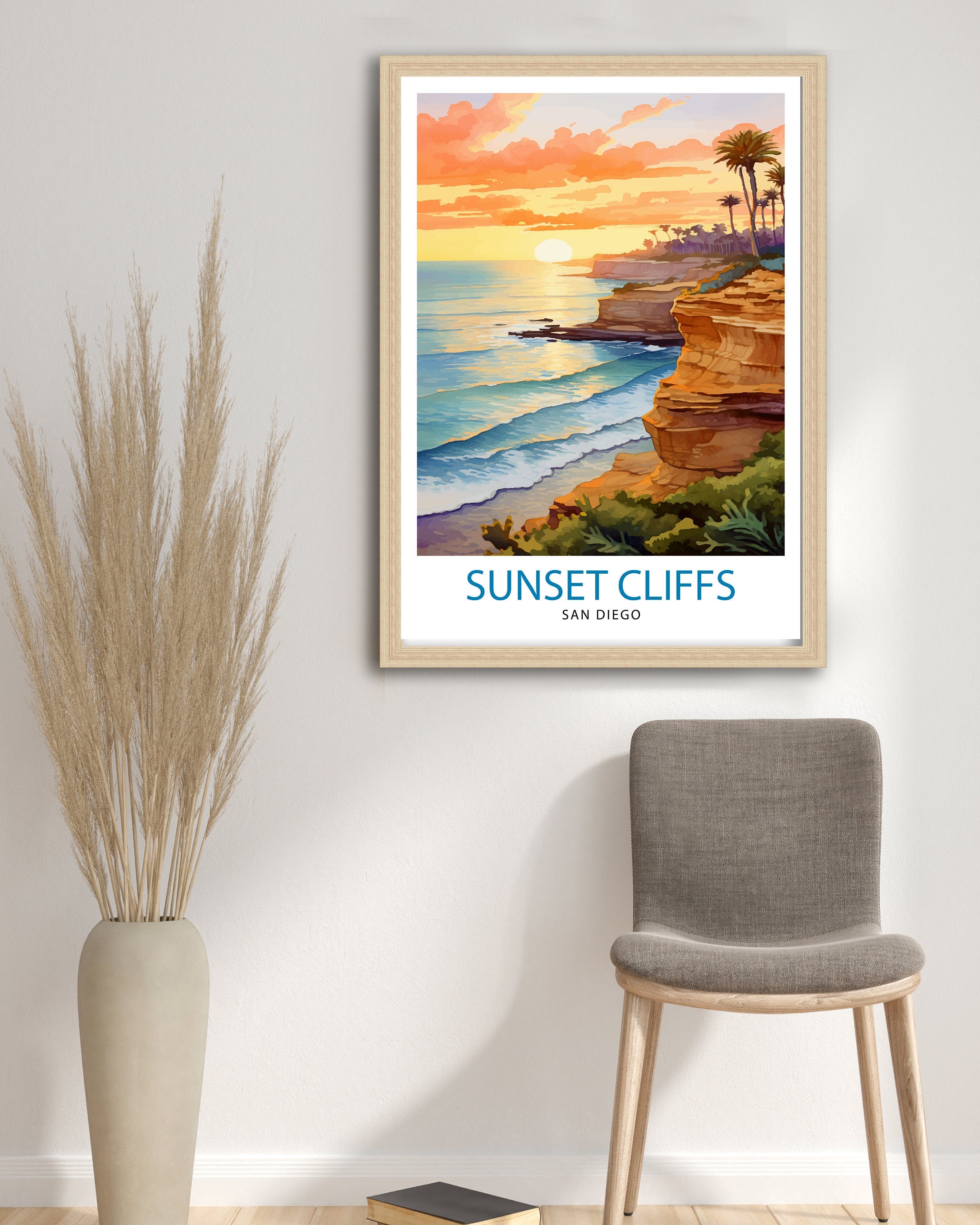 Sunset Cliffs San Diego Travel Print| Sunset Cliffs Wall Decor San Diego Poster California Travel Prints Sunset Cliffs Art Print Sunset
