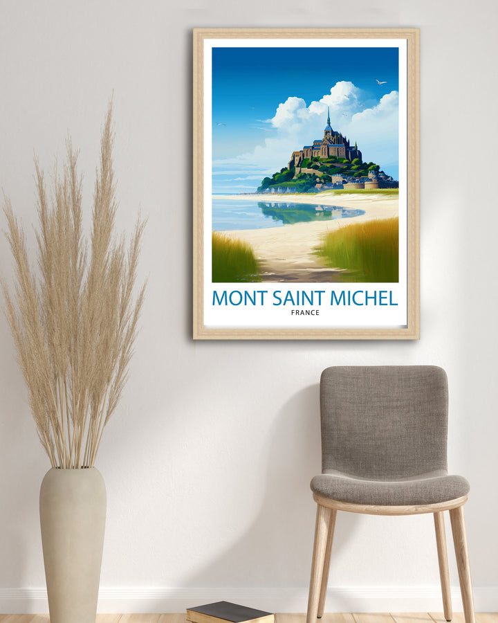 Mont Saint-Michel Travel Print Mont Saint-Michel Wall Art Mont Saint-Michel France Illustration Travel Poster Gift For Mont Saint-Michel