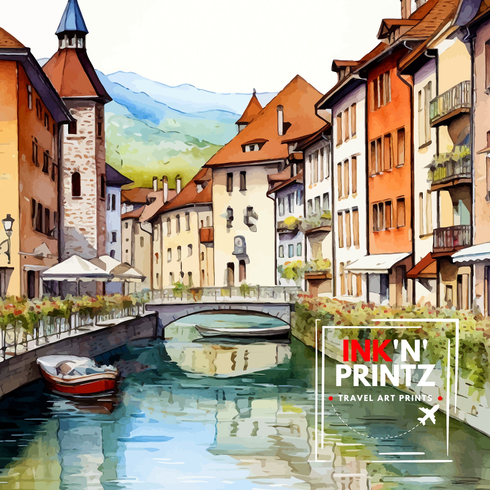 Annecy France Travel Print Annecy Wall Decor Annecy Poster French Travel Prints Annecy Art Print Annecy Illustration Annecy Wall Art
