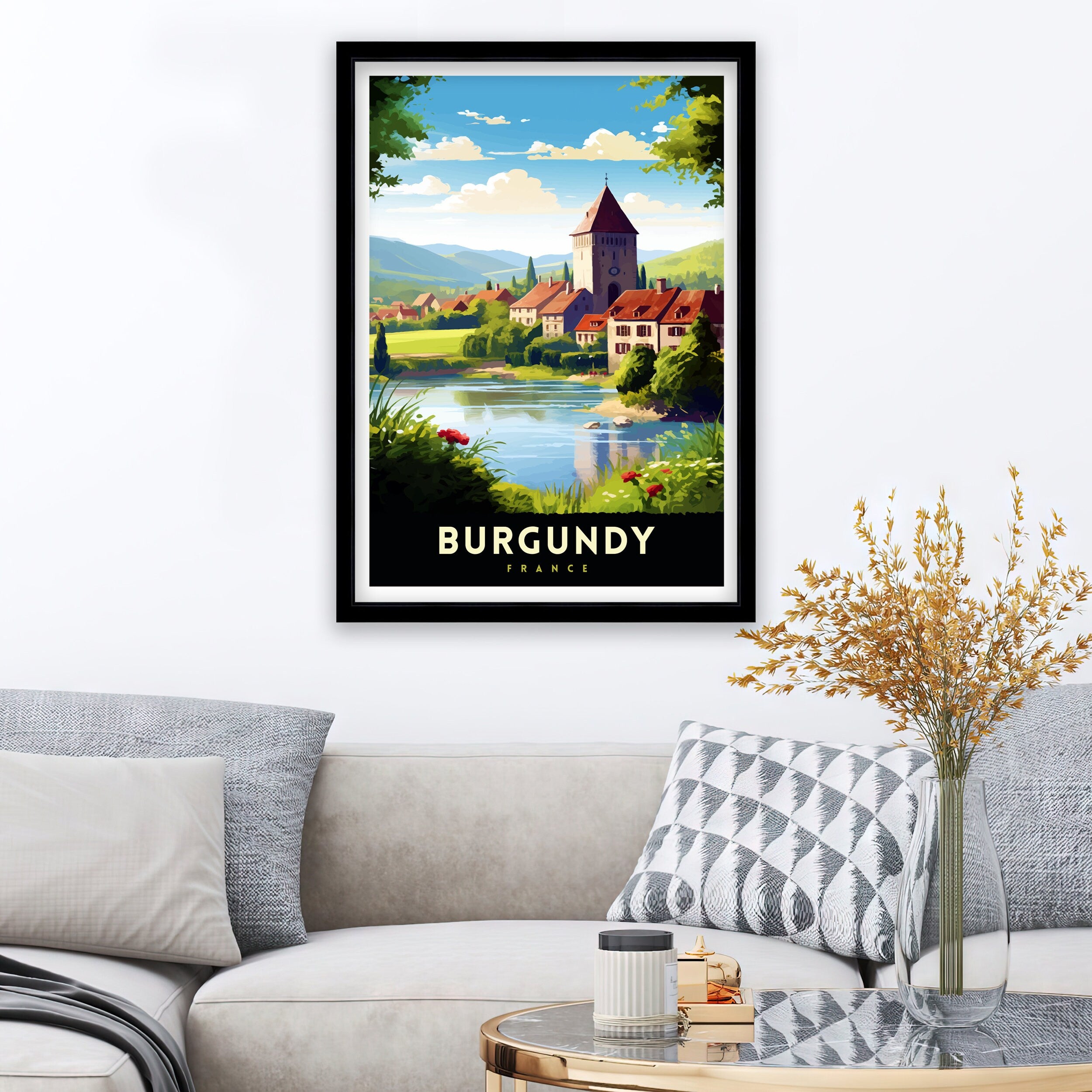 Burgundy France Travel Print Burgundy Wall Decor Burgundy Poster France Travel Prints Burgundy Art Print Burgundy Illustration Burgundy