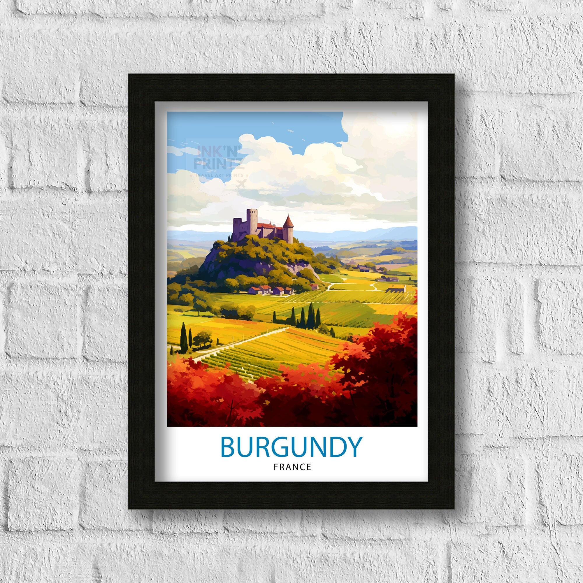 Burgundy France Travel Print Burgundy Wall Decor Burgundy Poster France Travel Prints Burgundy Art Print Burgundy Illustration Burgundy