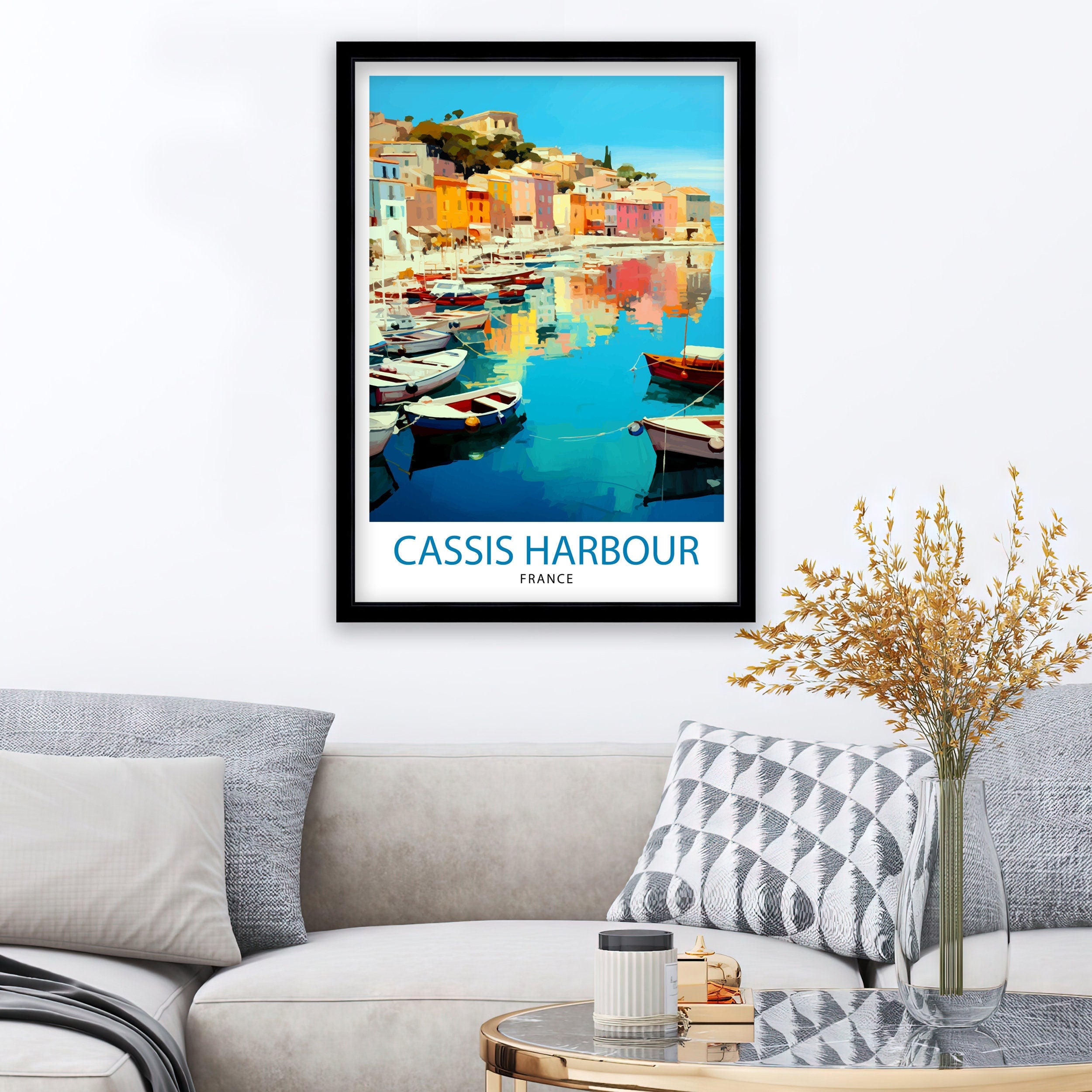 Cassis Harbour Travel Print Cassis Wall Decor Cassis Poster French Riviera Travel Prints Cassis Art Print Cassis Illustration Cassis Wall