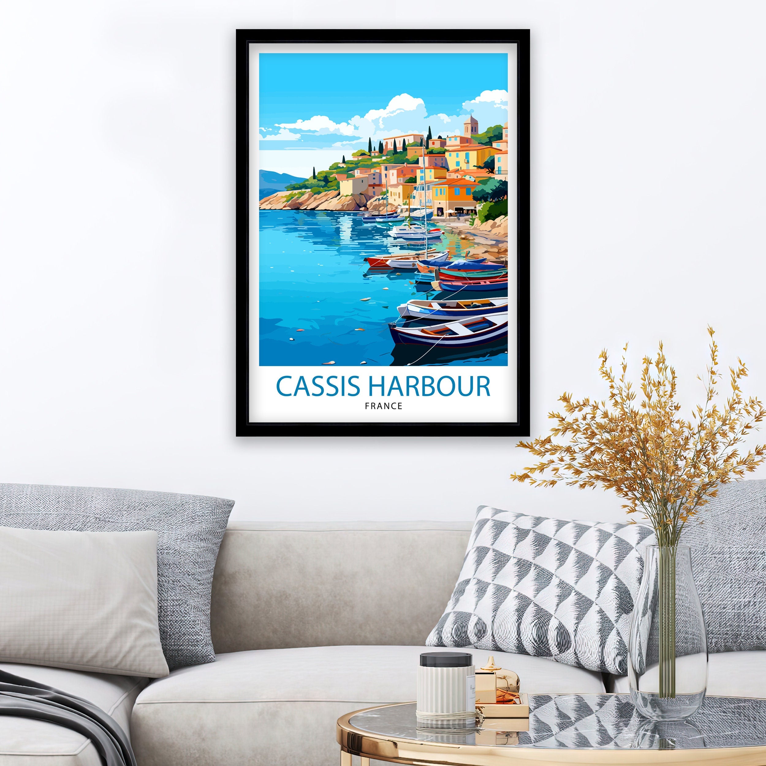 Cassis Harbour Travel Print Cassis Wall Decor Cassis Poster French Riviera Travel Prints Cassis Art Print Cassis Illustration Cassis Wall