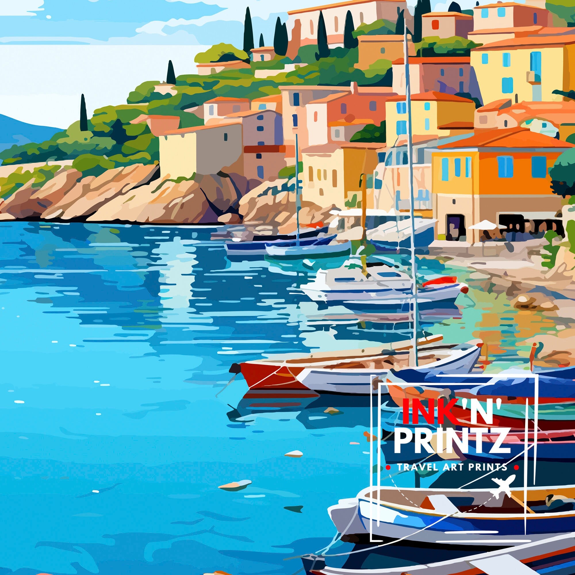 Cassis Harbour Travel Print Cassis Wall Decor Cassis Poster French Riviera Travel Prints Cassis Art Print Cassis Illustration Cassis Wall