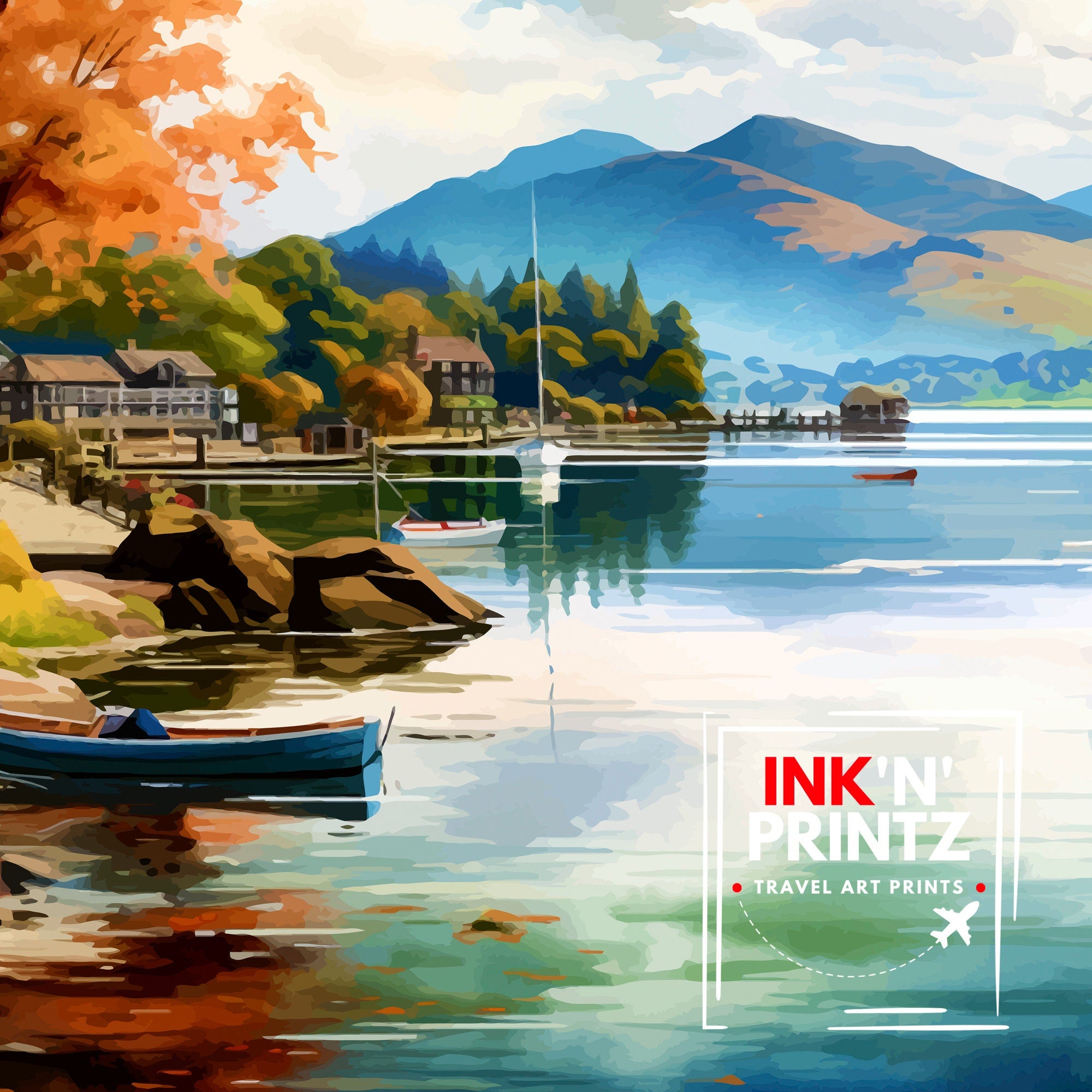 Lake Windermere Travel Print | Lake District Print | Lake District Art | Lake District Poster | The Lake District | Travel Print