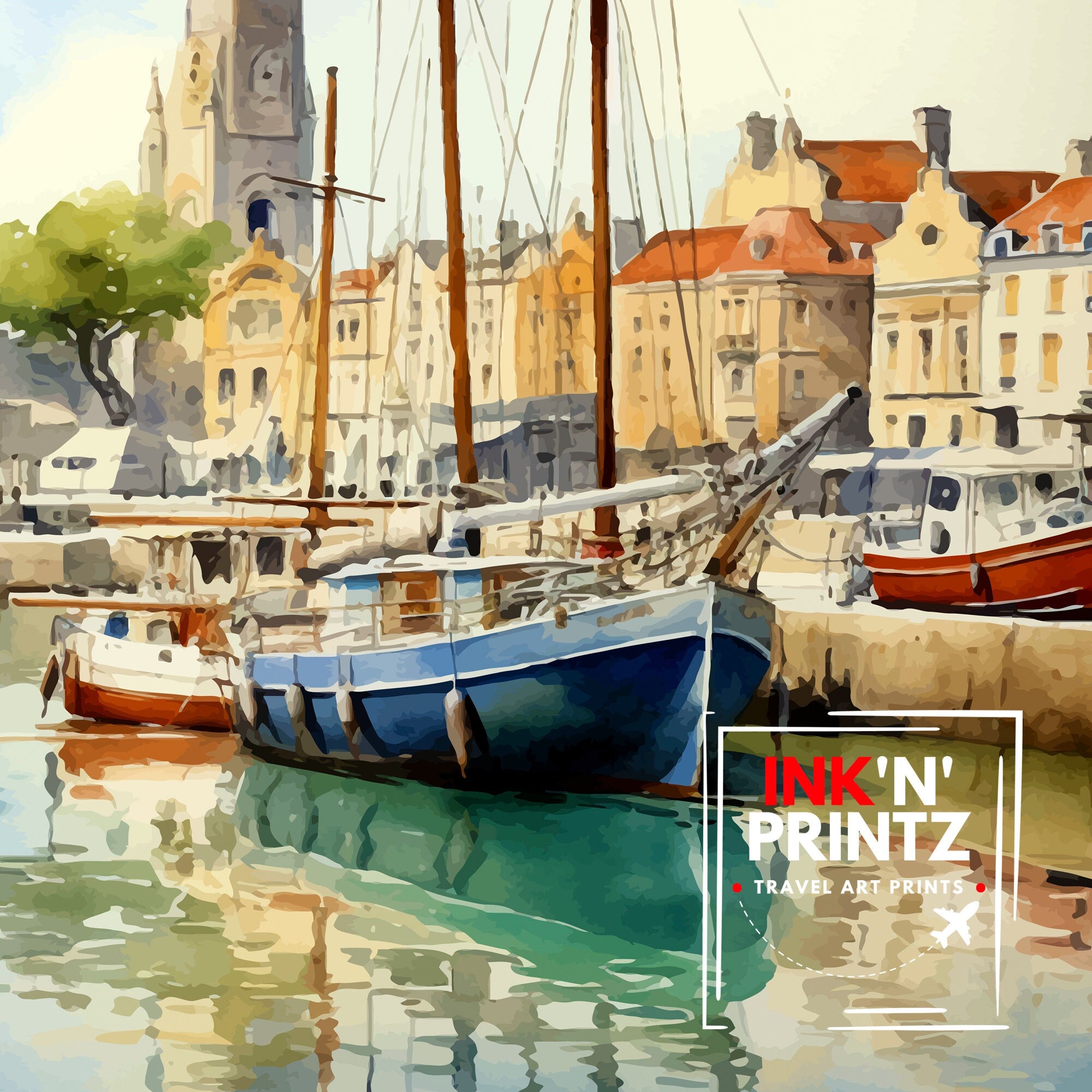La Rochelle Travel Print La Rochelle Wall Decor France Illustration Travel Poster Gift for La Rochelle Home Decor