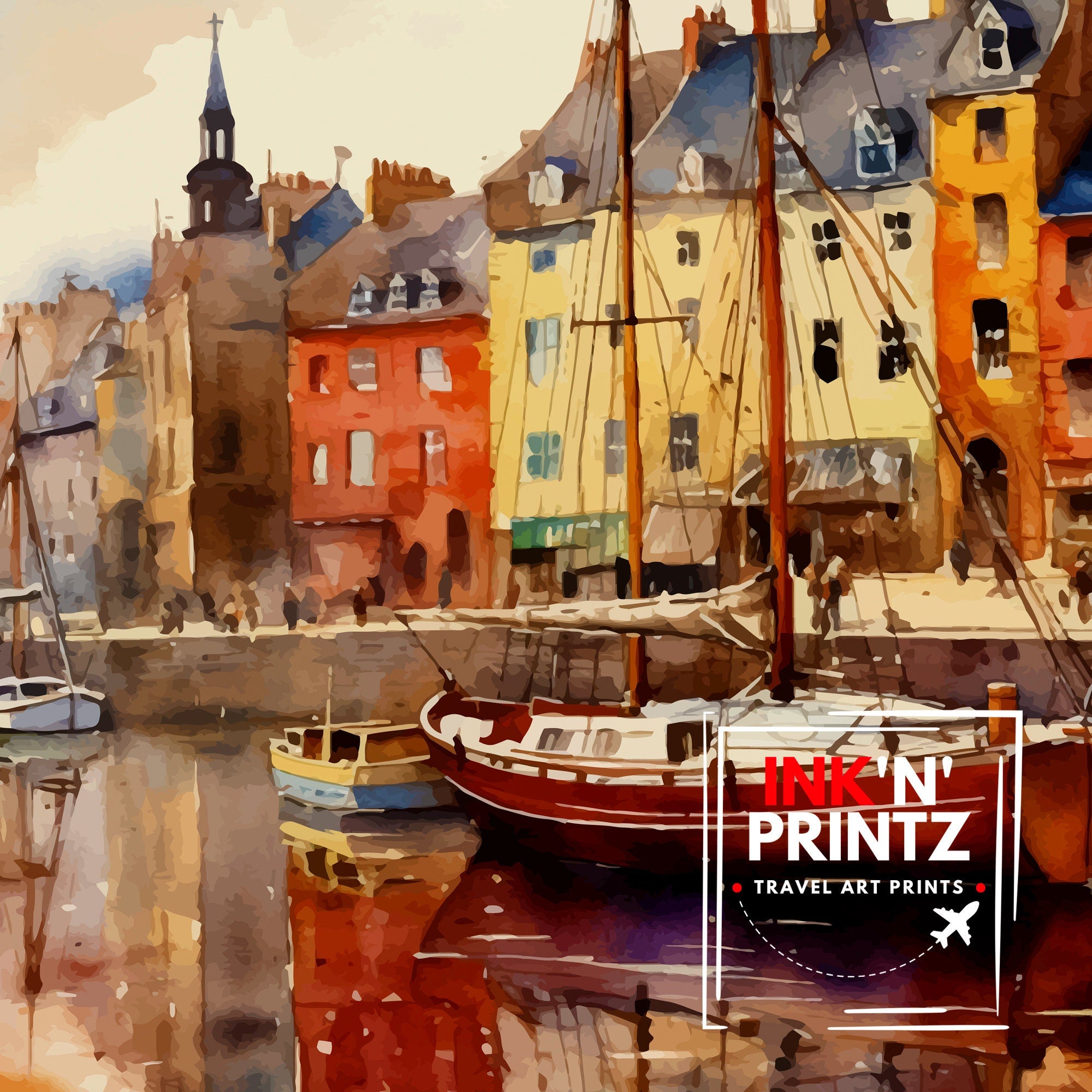 Honfleur France Travel Print Honfleur Wall Decor Honfleur Poster France Travel Prints Honfleur Art Print Honfleur Illustration Honfleur