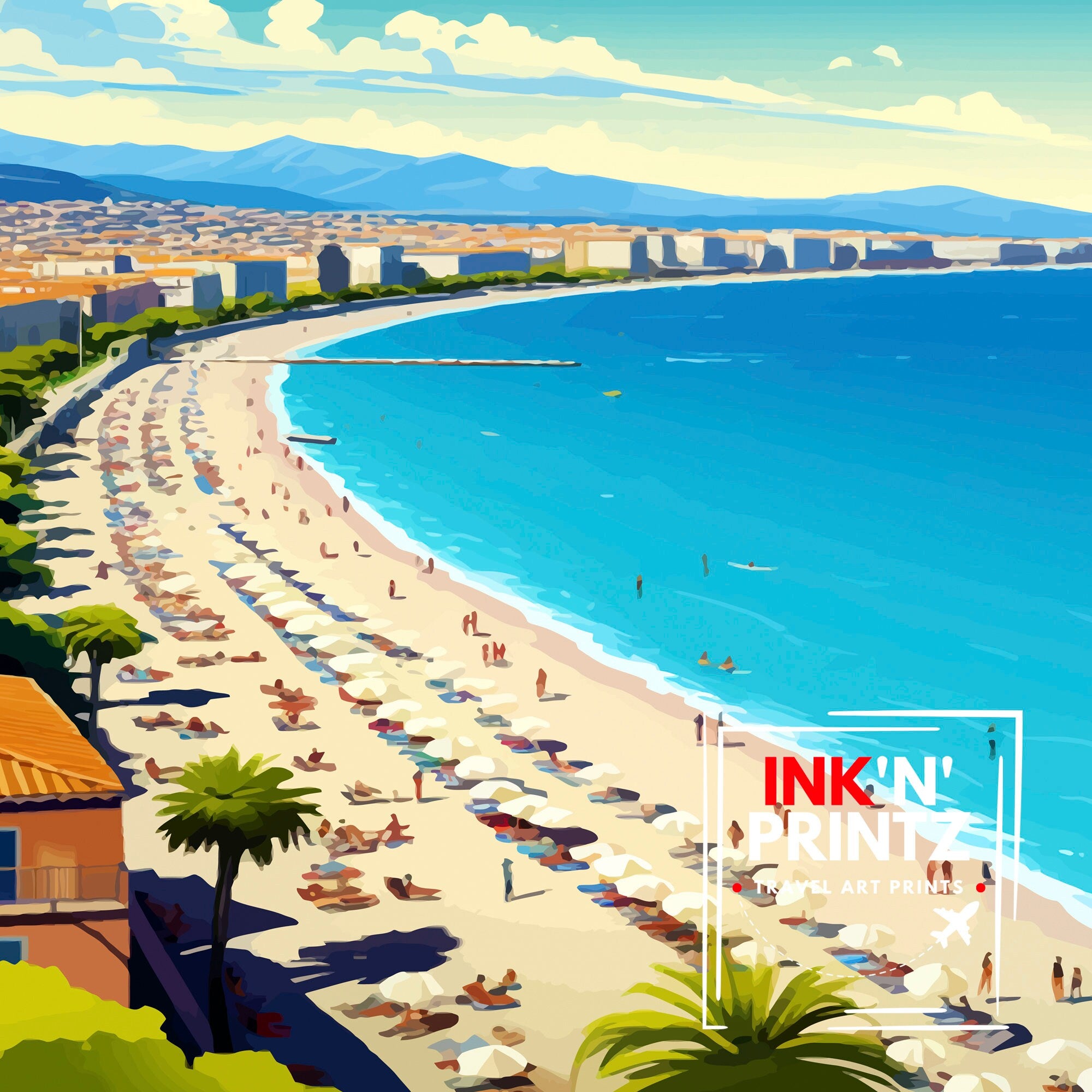 Nice France Travel Print Nice Wall Art Nice Poster French Riviera Decor Nice Art Print Nice Illustration Nice Wall Decor France Print Nice