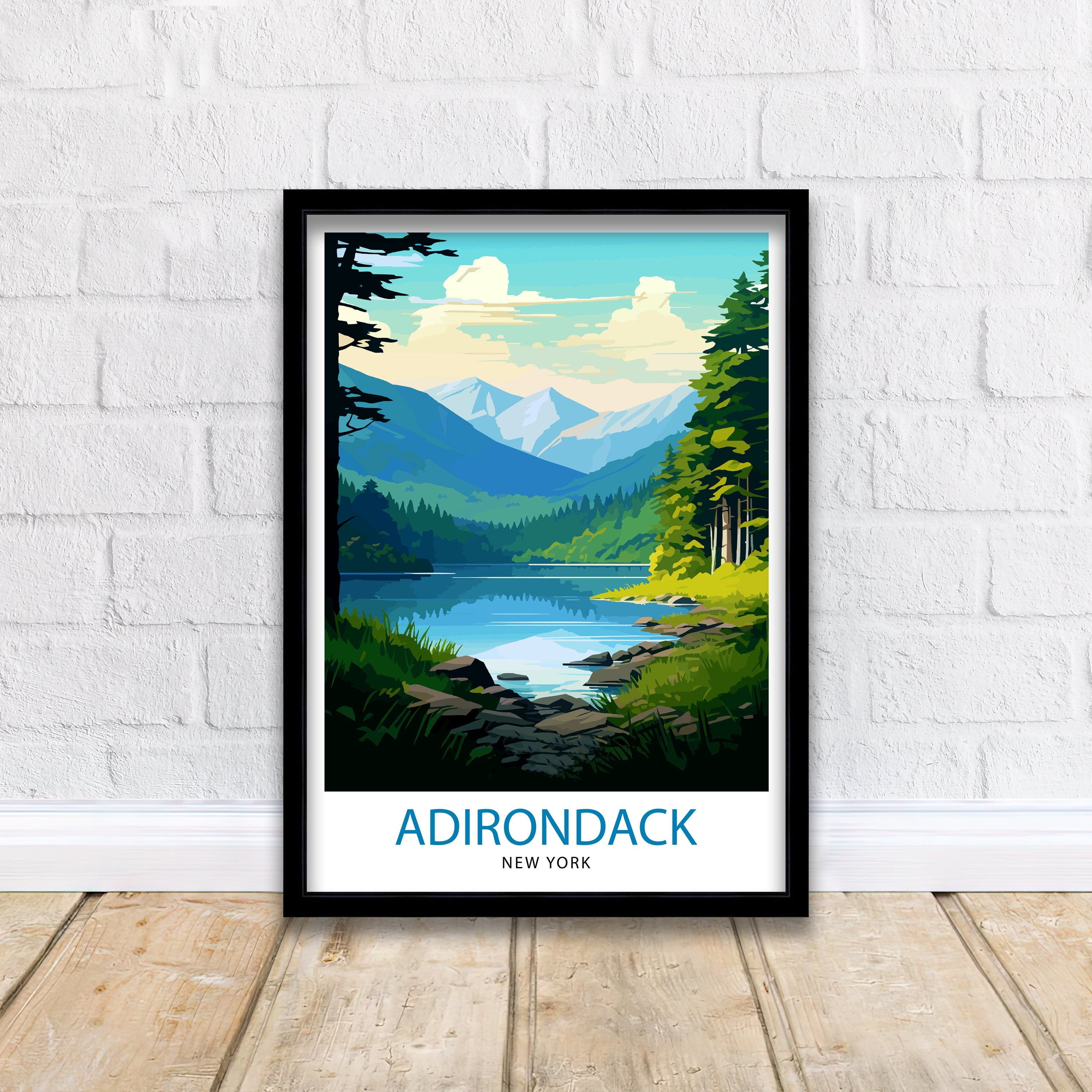 Adirondack New York Travel Print Adirondack Wall Decor Adirondack Poster New York Travel Prints Adirondack Art Print Adirondack Illustration