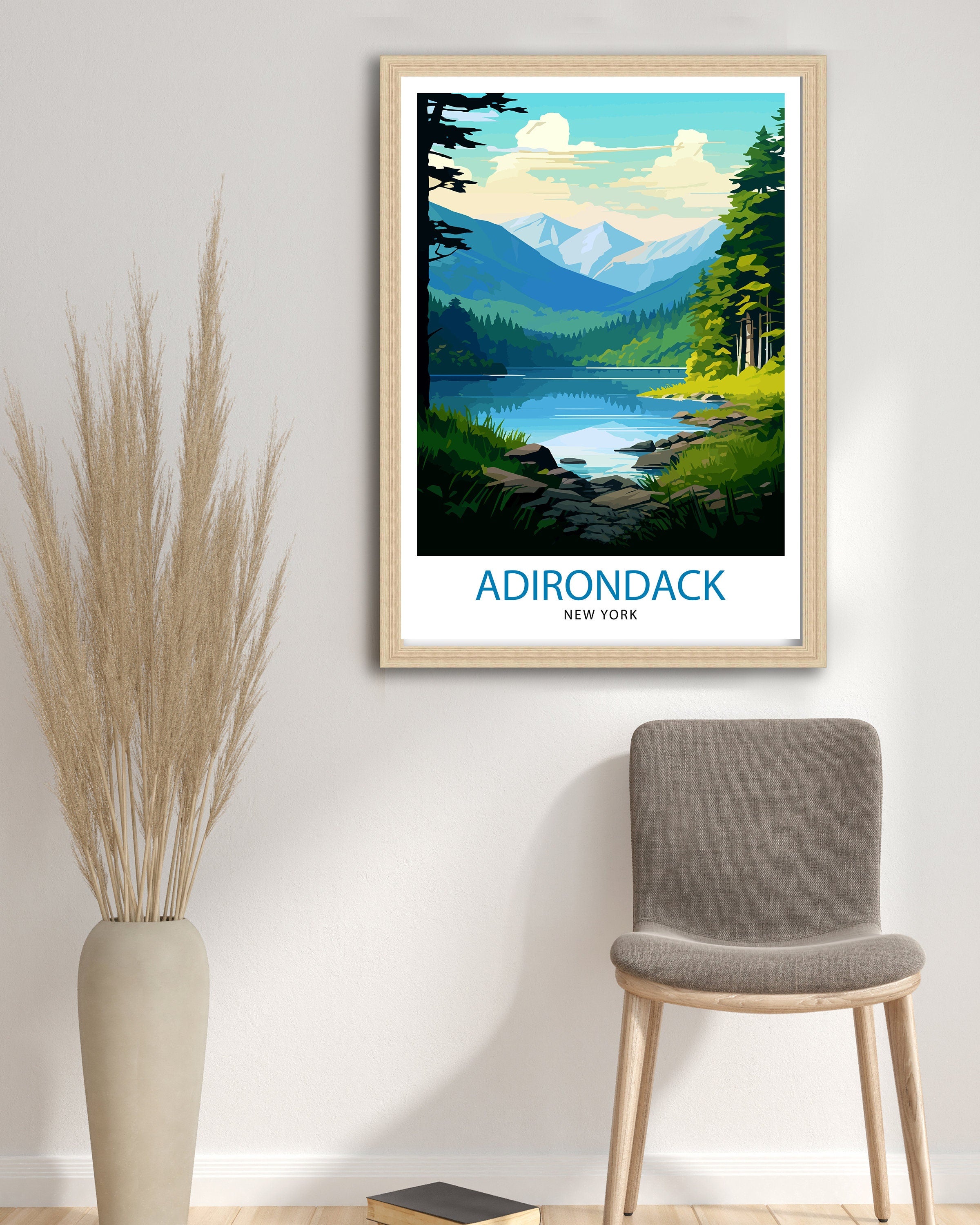 Adirondack New York Travel Print Adirondack Wall Decor Adirondack Poster New York Travel Prints Adirondack Art Print Adirondack Illustration