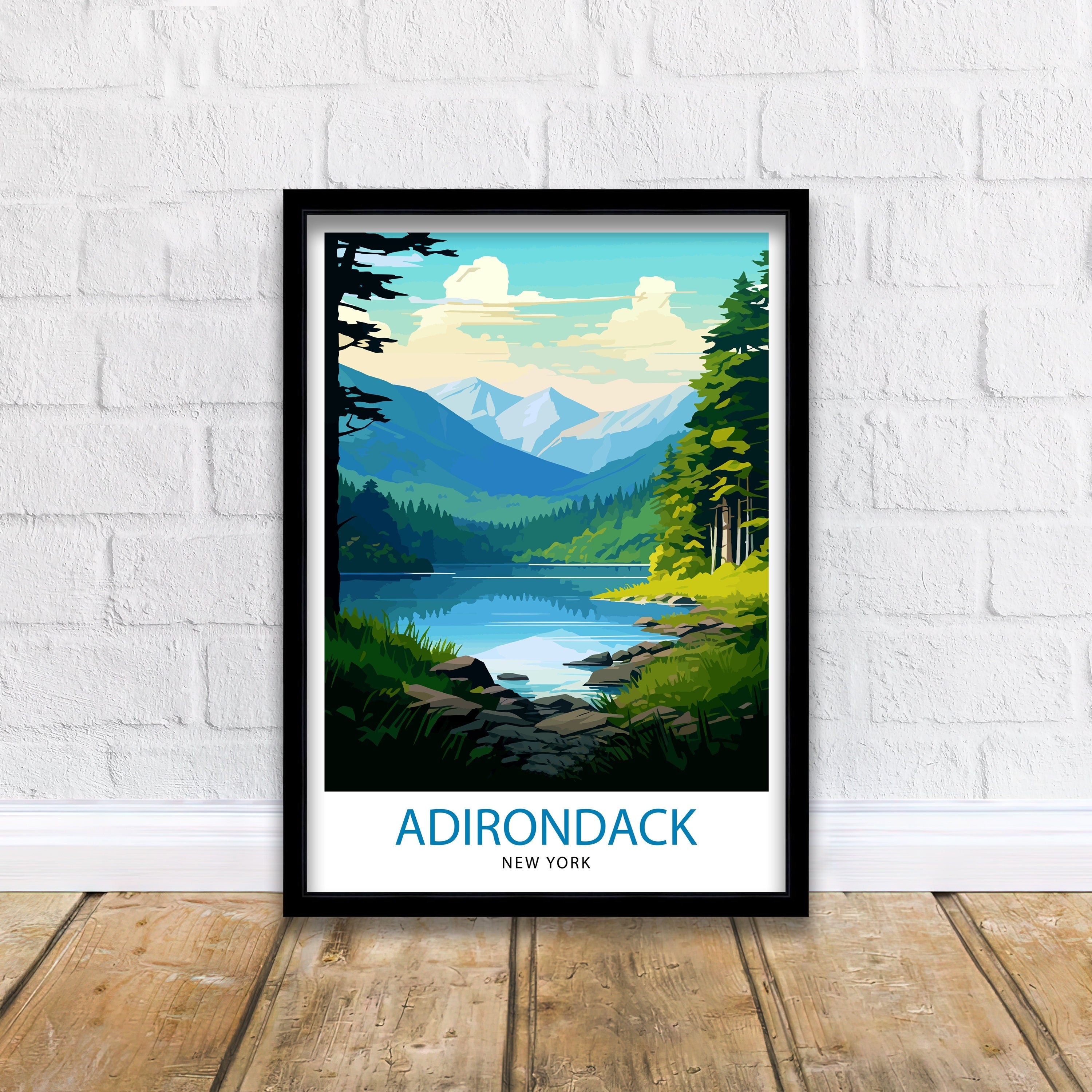 Adirondack New York Travel Print Adirondack Wall Decor Adirondack Poster New York Travel Prints Adirondack Art Print Adirondack Illustration