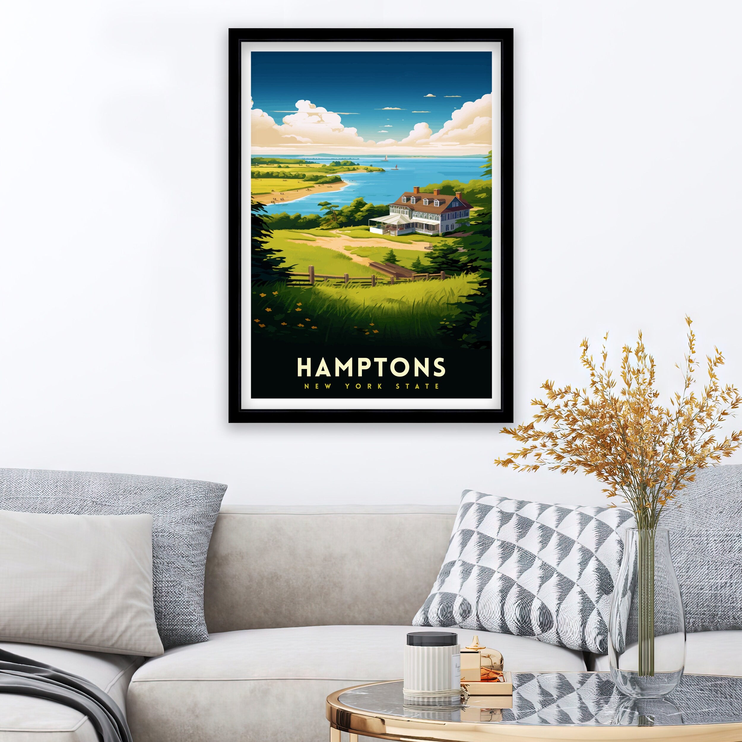 Hamptons New York State Travel Print| Hamptons Wall Decor Hamptons Poster New York State Travel Prints Hamptons Art Print Hamptons