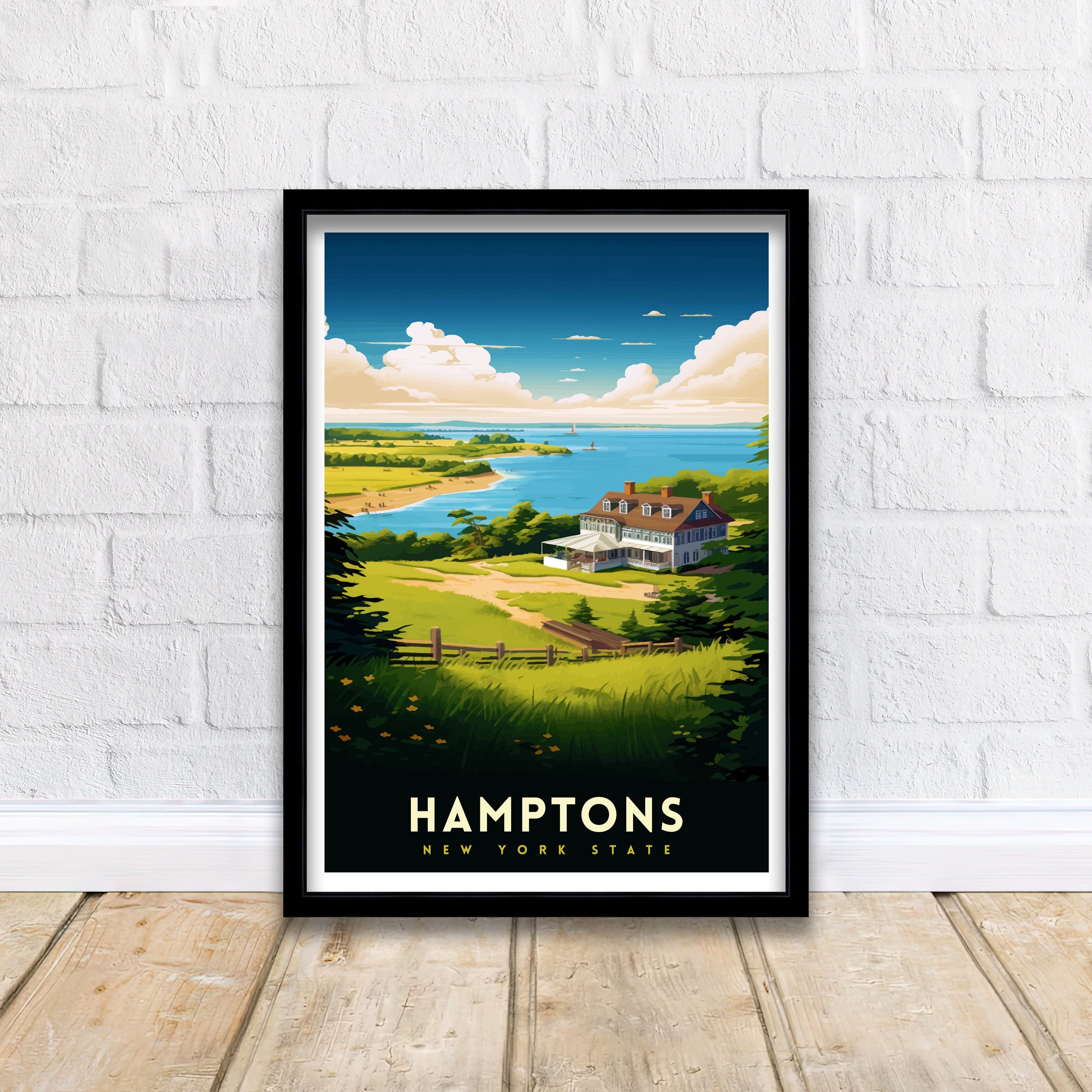 Hamptons New York State Travel Print| Hamptons Wall Decor Hamptons Poster New York State Travel Prints Hamptons Art Print Hamptons