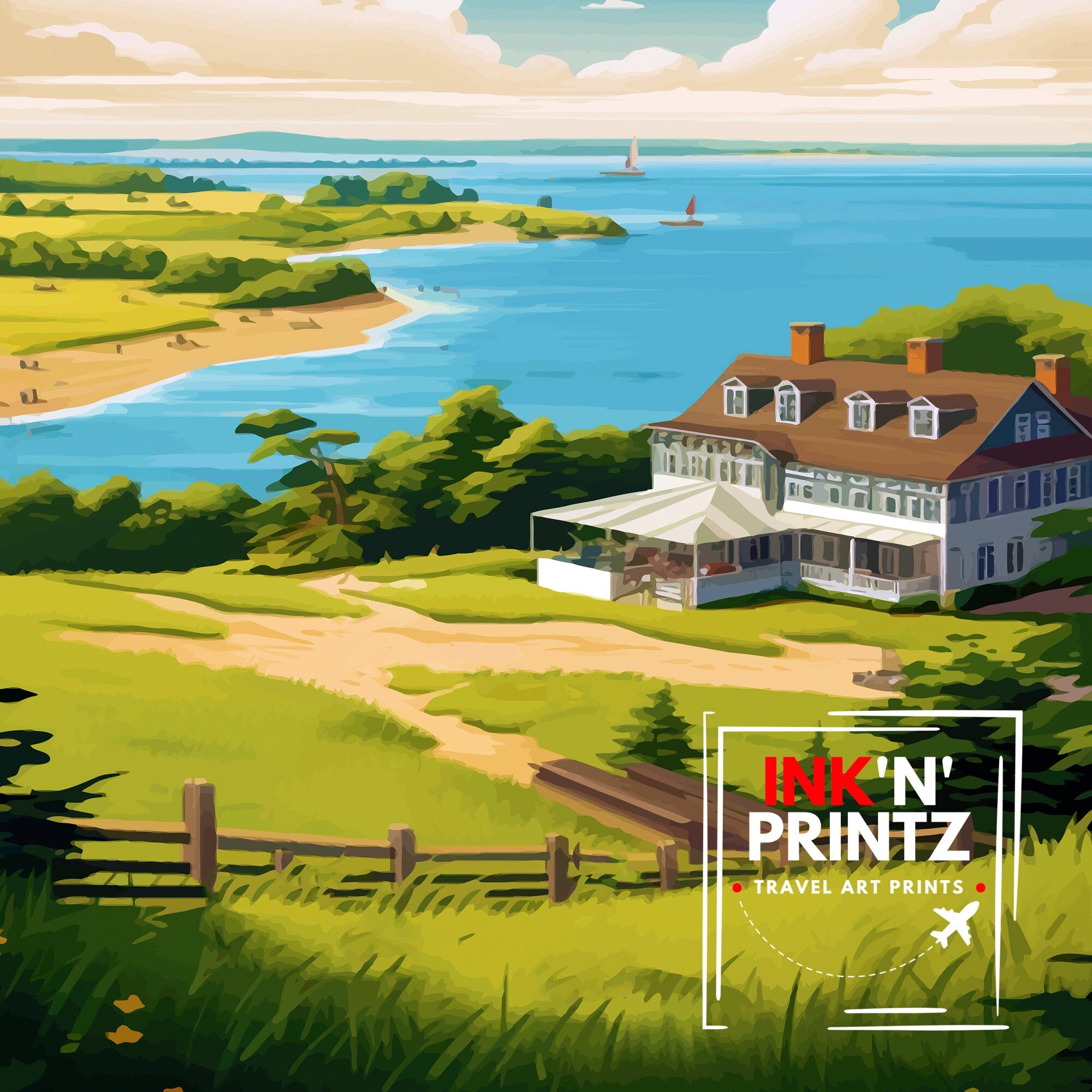 Hamptons New York State Travel Print| Hamptons Wall Decor Hamptons Poster New York State Travel Prints Hamptons Art Print Hamptons