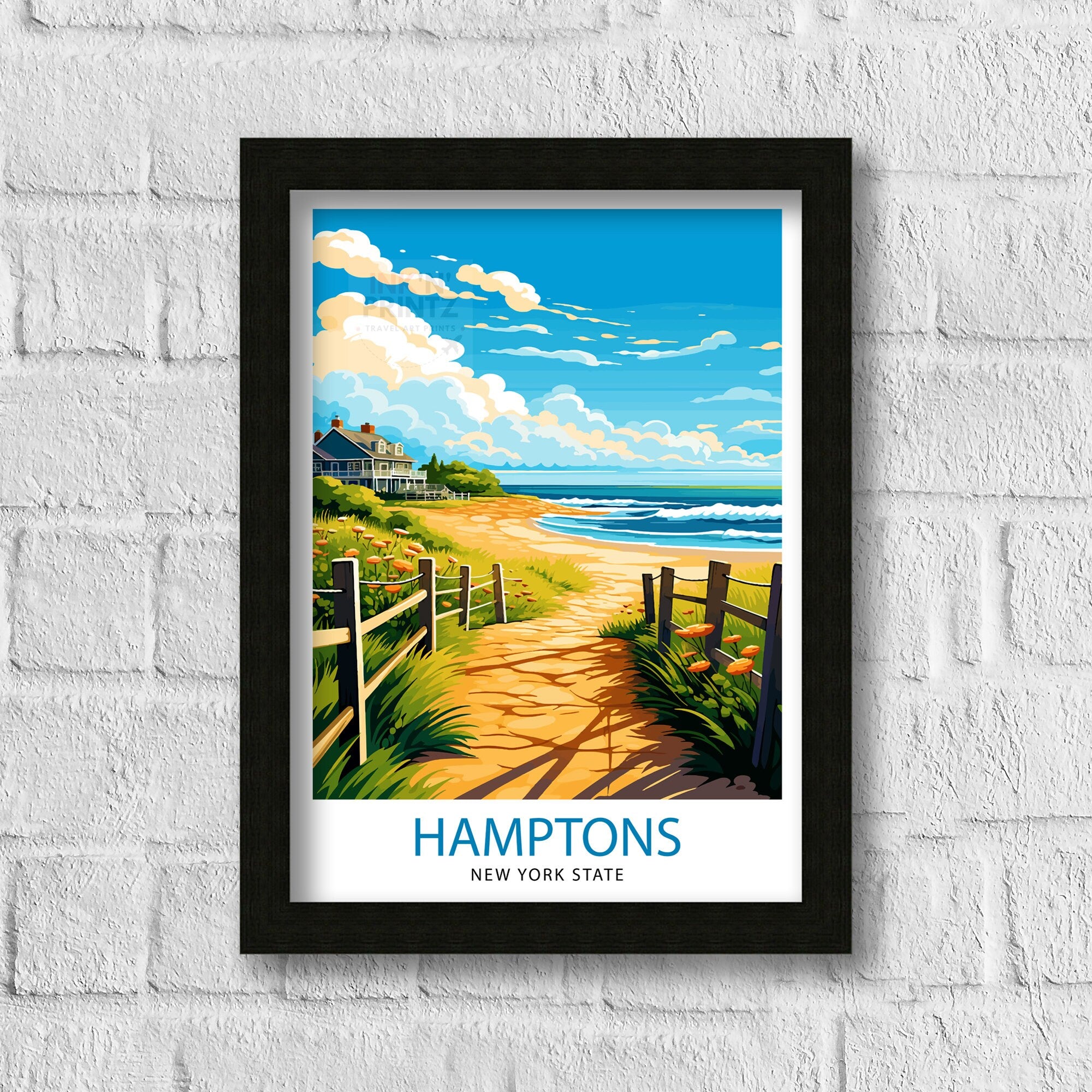 Hamptons New York State Travel Print| Hamptons Wall Decor Hamptons Poster New York State Travel Prints Hamptons Art Print Hamptons