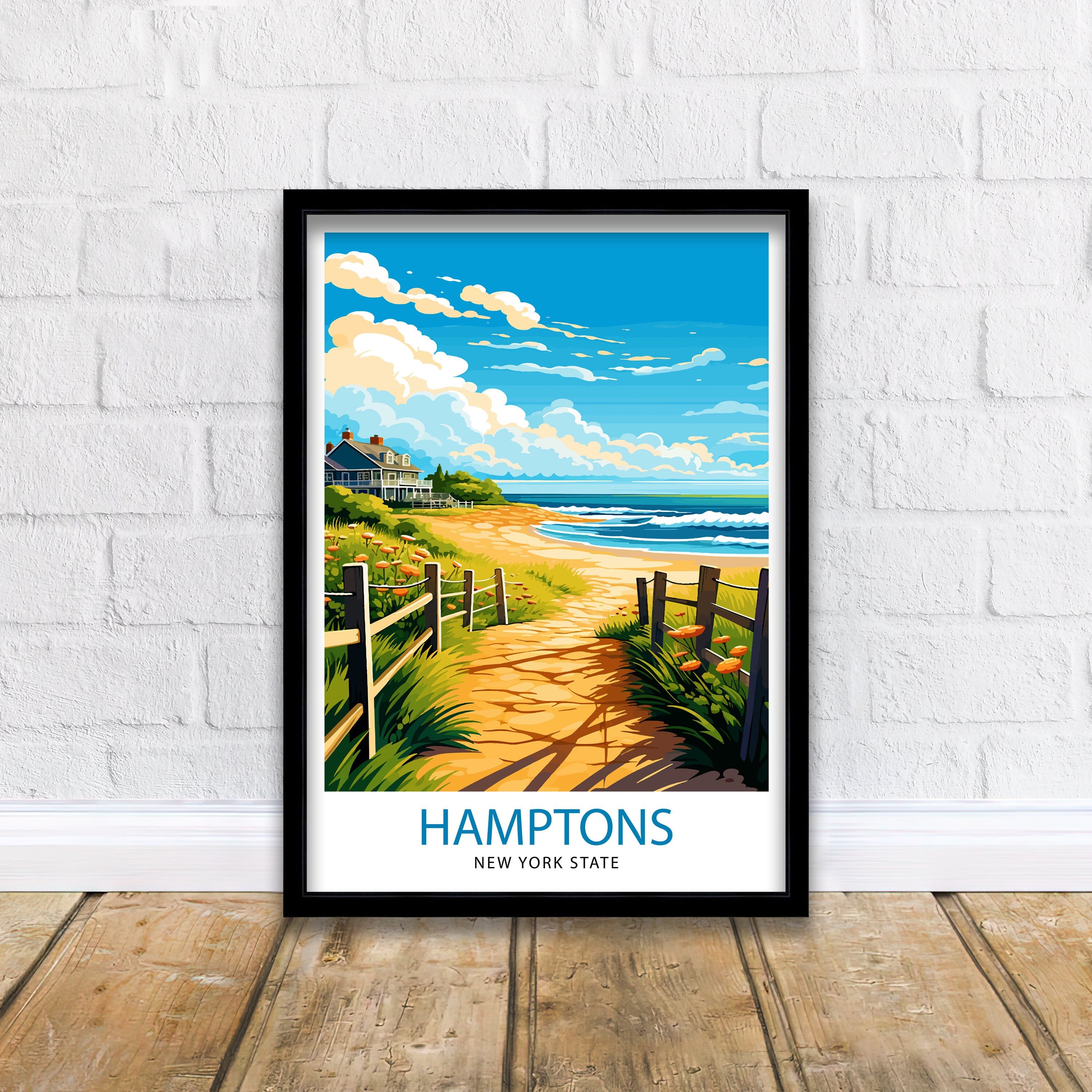 Hamptons New York State Travel Print| Hamptons Wall Decor Hamptons Poster New York State Travel Prints Hamptons Art Print Hamptons