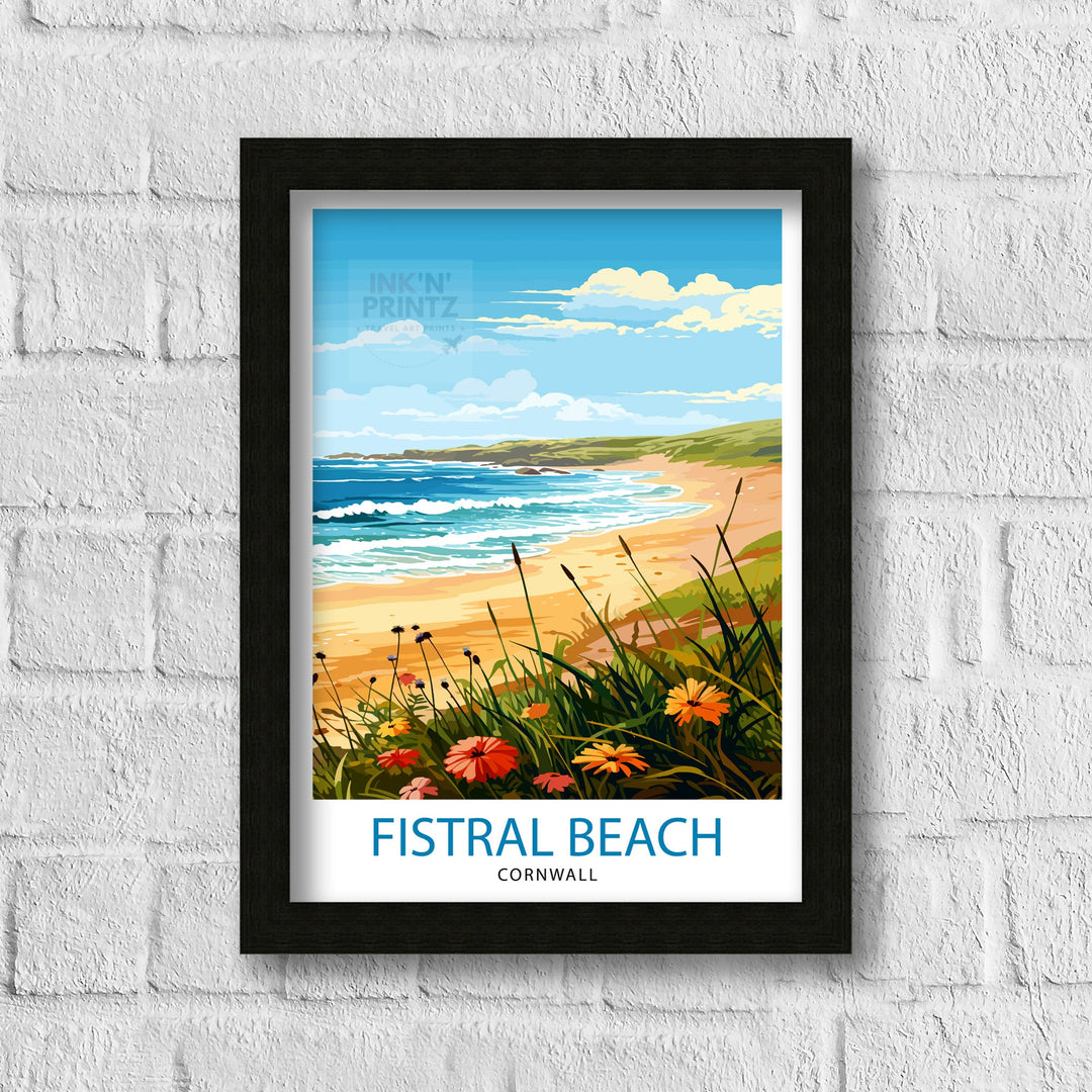 Fistral Beach Cornwall Travel Poster Cornwall