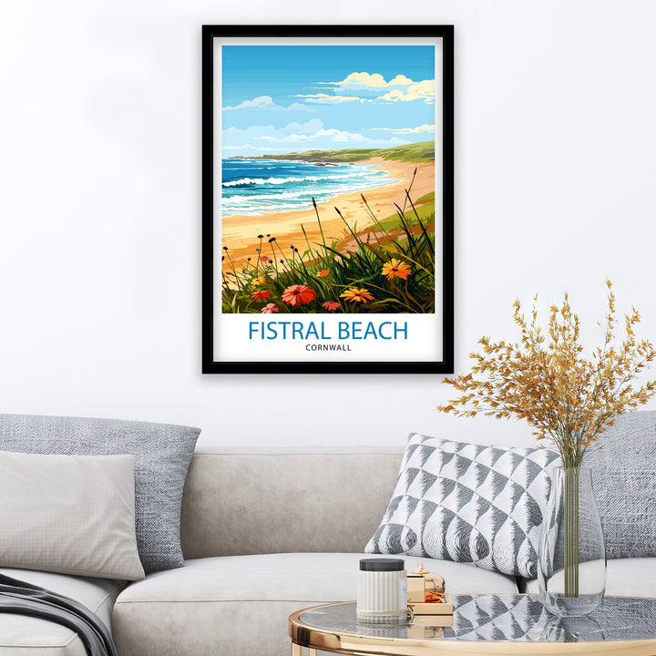 Fistral Beach Cornwall Travel Poster Cornwall