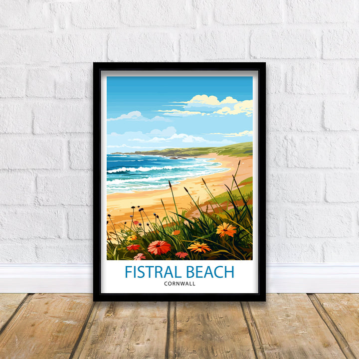 Fistral Beach Cornwall Travel Poster Cornwall