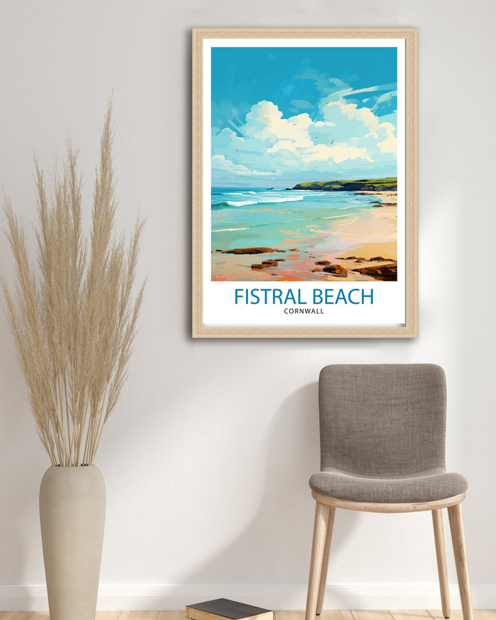 Fistral Beach Cornwall Travel Poster Cornwall