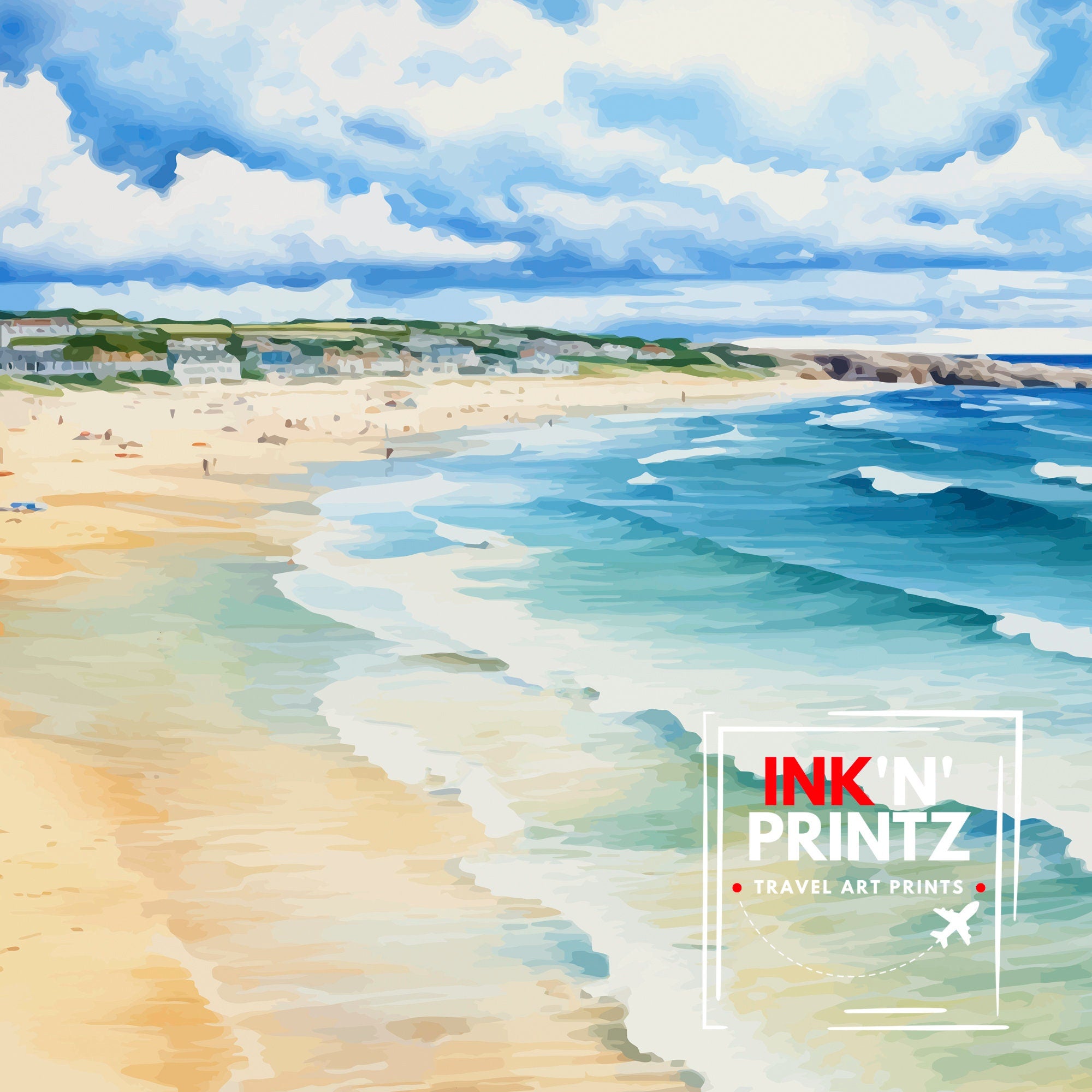 Fistral Beach Cornwall Travel Print Cornwall Wall Decor Fistral Beach Poster Beach Travel Prints Cornwall Art Print Fistral Beach