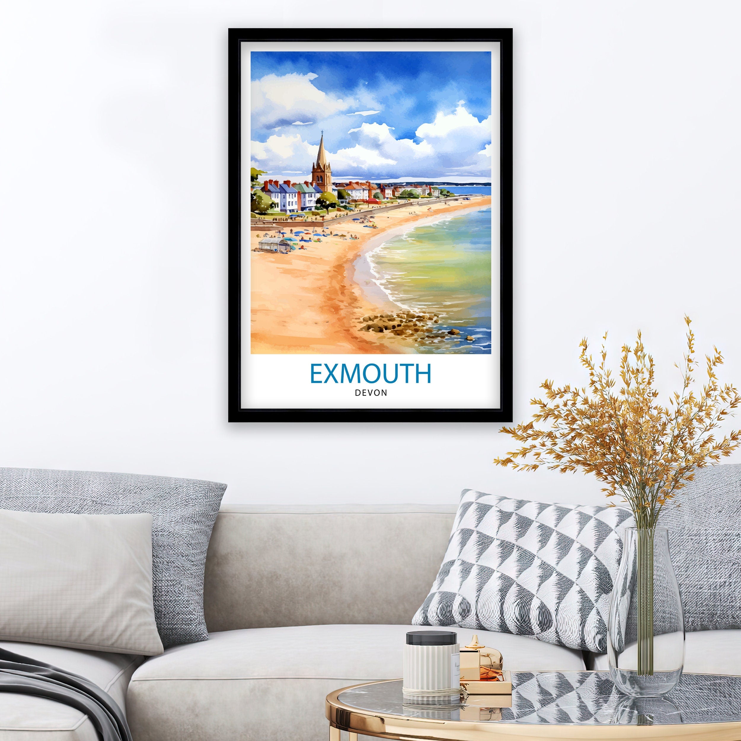 Exmouth Devon Travel Print Exmouth Wall Decor Devon Home Living Decor Exmouth Illustration Travel Poster Gift For Exmouth, Devon Home Decor