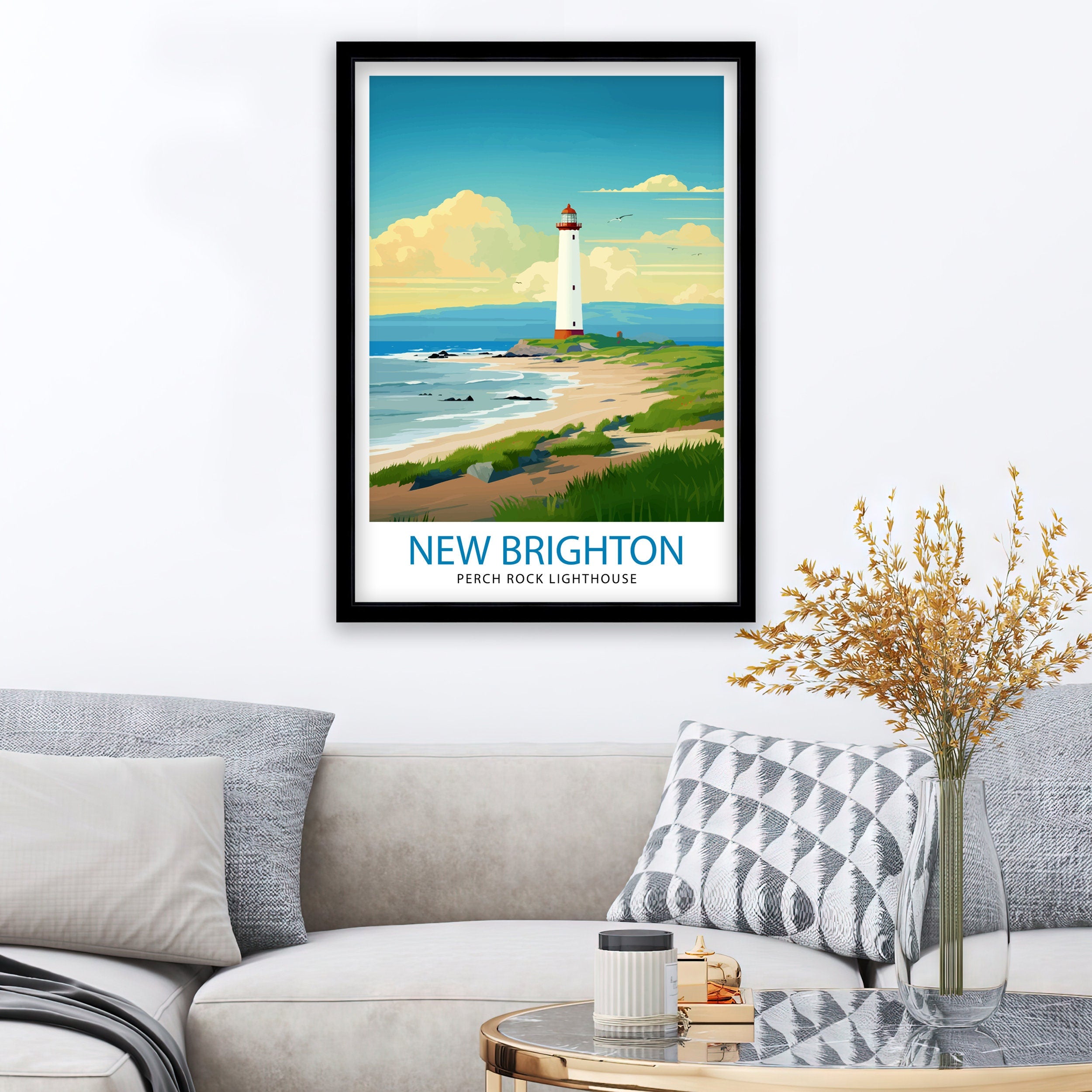 Perch Rock Lighthouse Print New Brighton Nautical Wall Decor Lighthouse Poster Maritime Art Print Coastal Home Decor Gift for Lighthouse