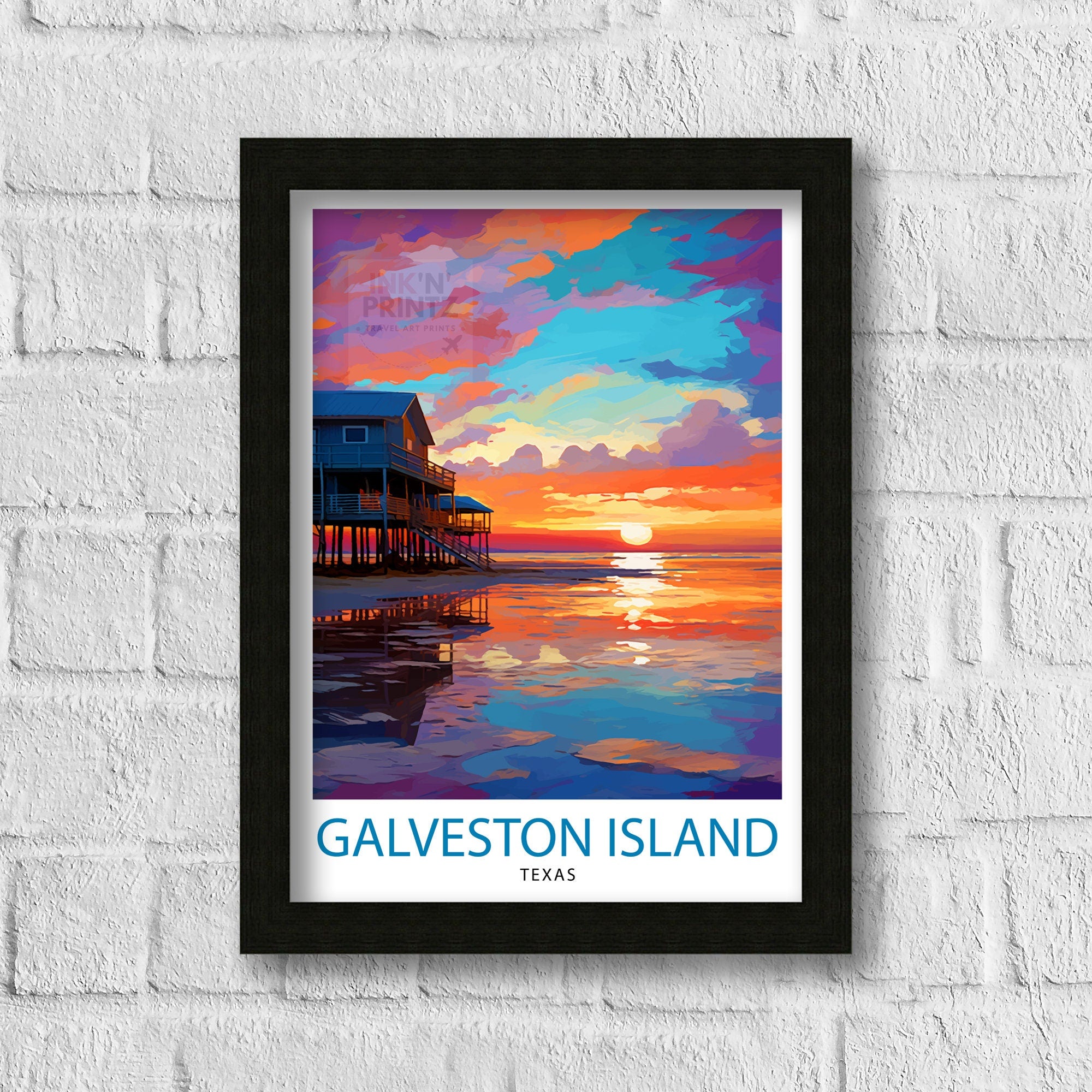 Galveston Island Texas Travel Print Texas Wall Decor Galveston Island Poster Coastal Travel Prints Texas Art Print Galveston Island