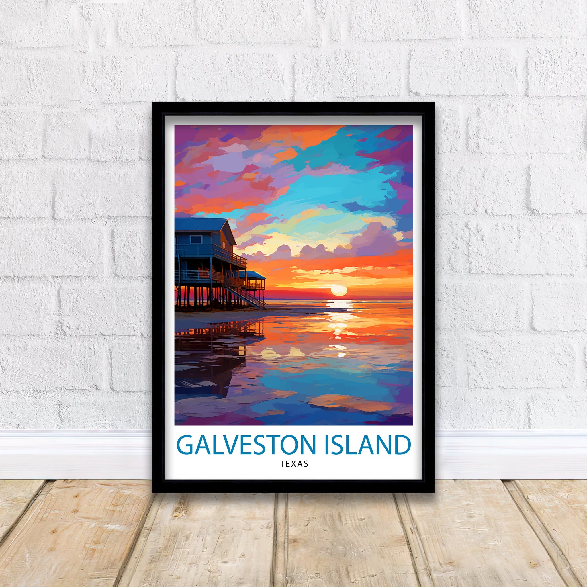 Galveston Island Texas Travel Print Texas Wall Decor Galveston Island Poster Coastal Travel Prints Texas Art Print Galveston Island