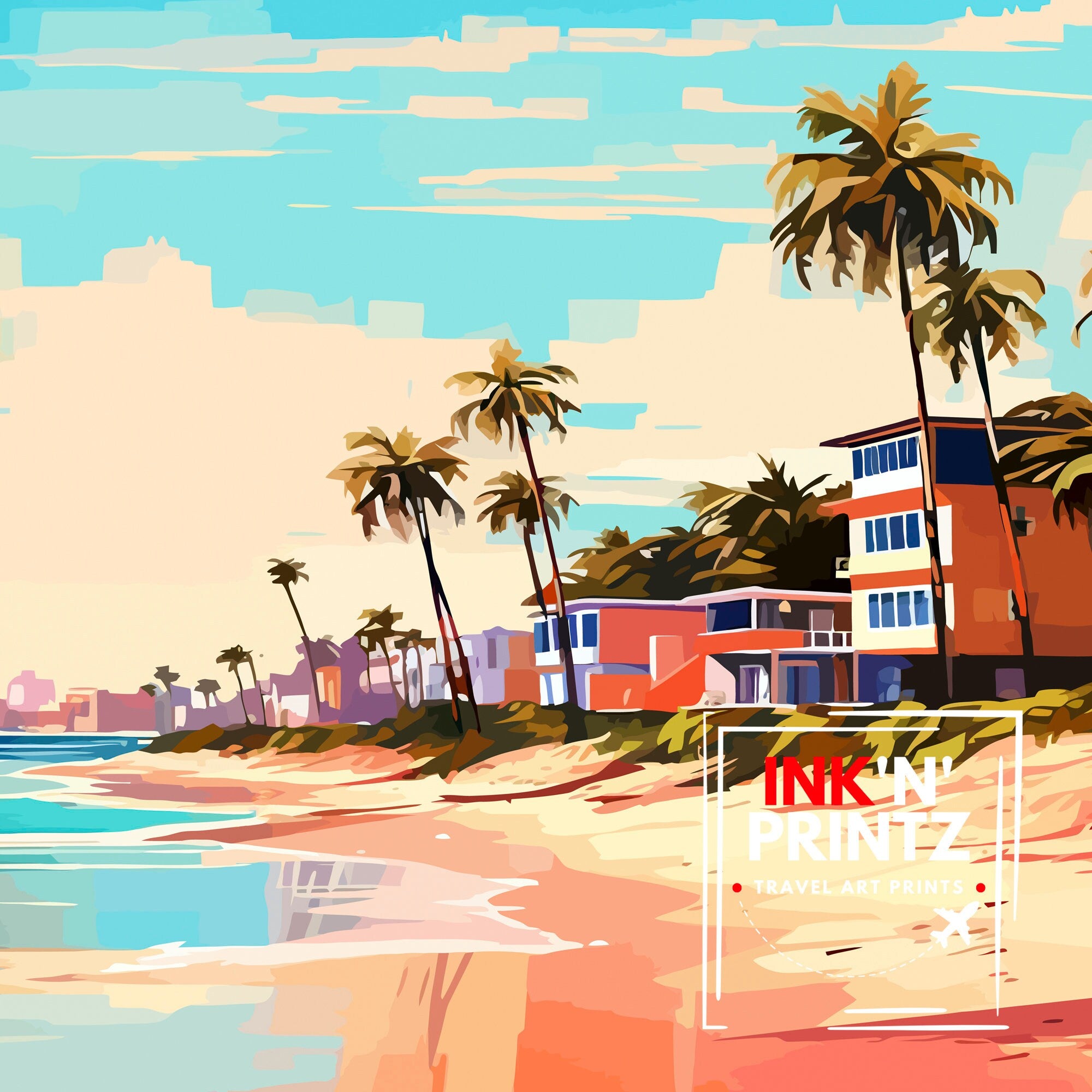 South Beach Texas Travel Print Texas Wall Decor South Beach Poster Coastal Travel Prints Texas Art Print South Beach Illustration