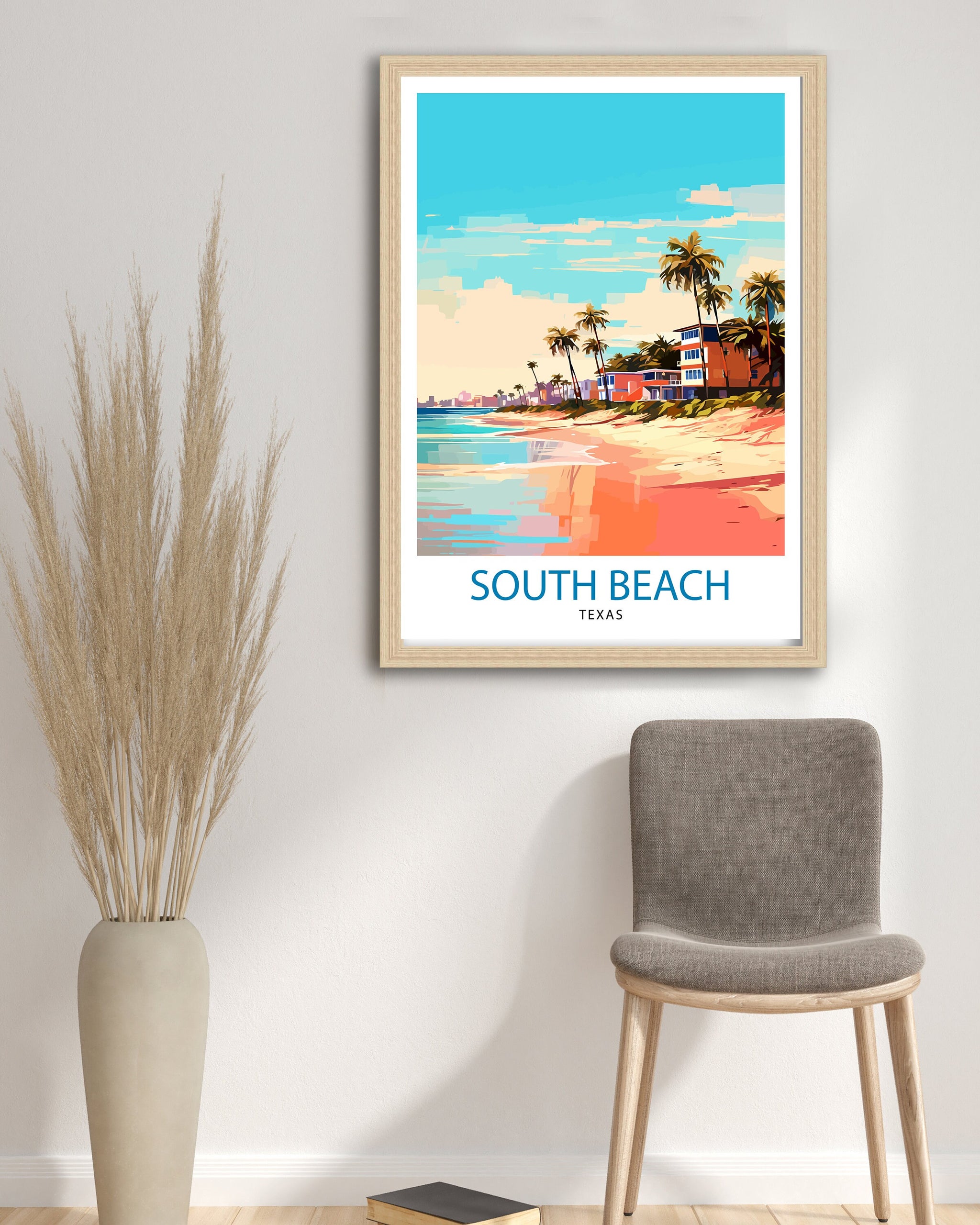 South Beach Texas Travel Print Texas Wall Decor South Beach Poster Coastal Travel Prints Texas Art Print South Beach Illustration