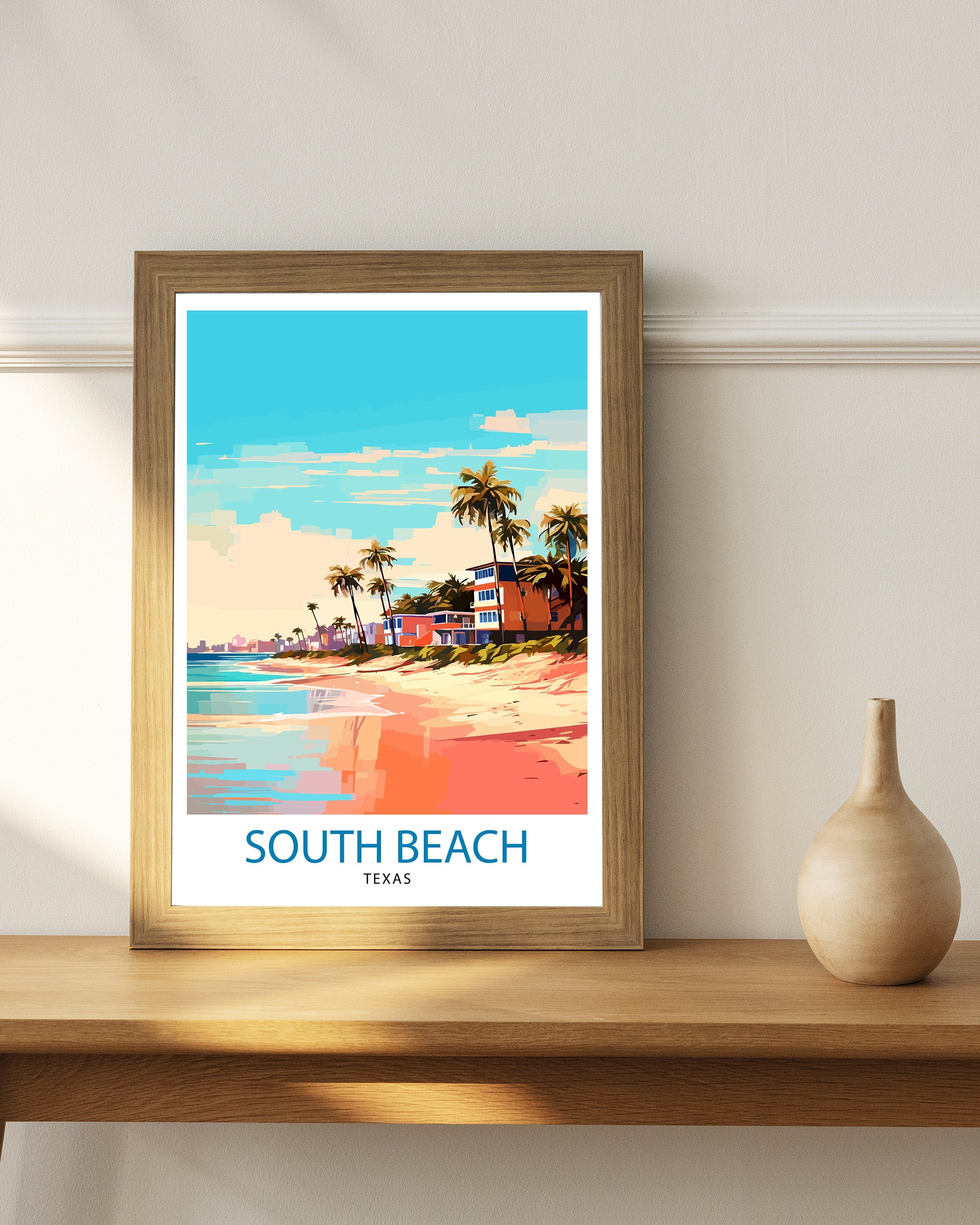 South Beach Texas Travel Print Texas Wall Decor South Beach Poster Coastal Travel Prints Texas Art Print South Beach Illustration