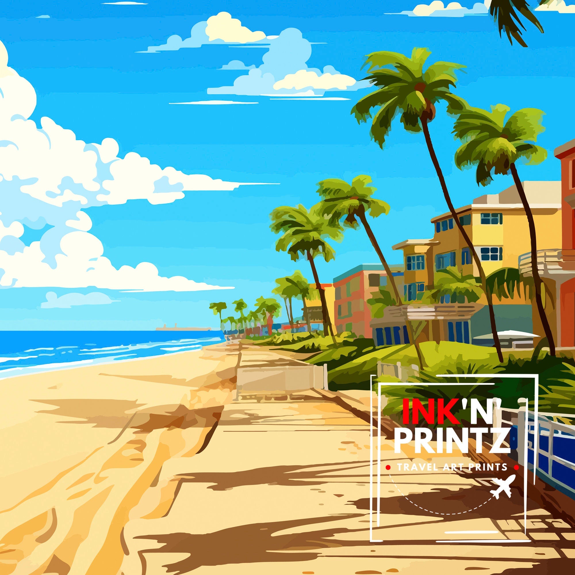 South Beach Texas Travel Print Texas Wall Decor South Beach Poster Coastal Travel Prints Texas Art Print South Beach Illustration