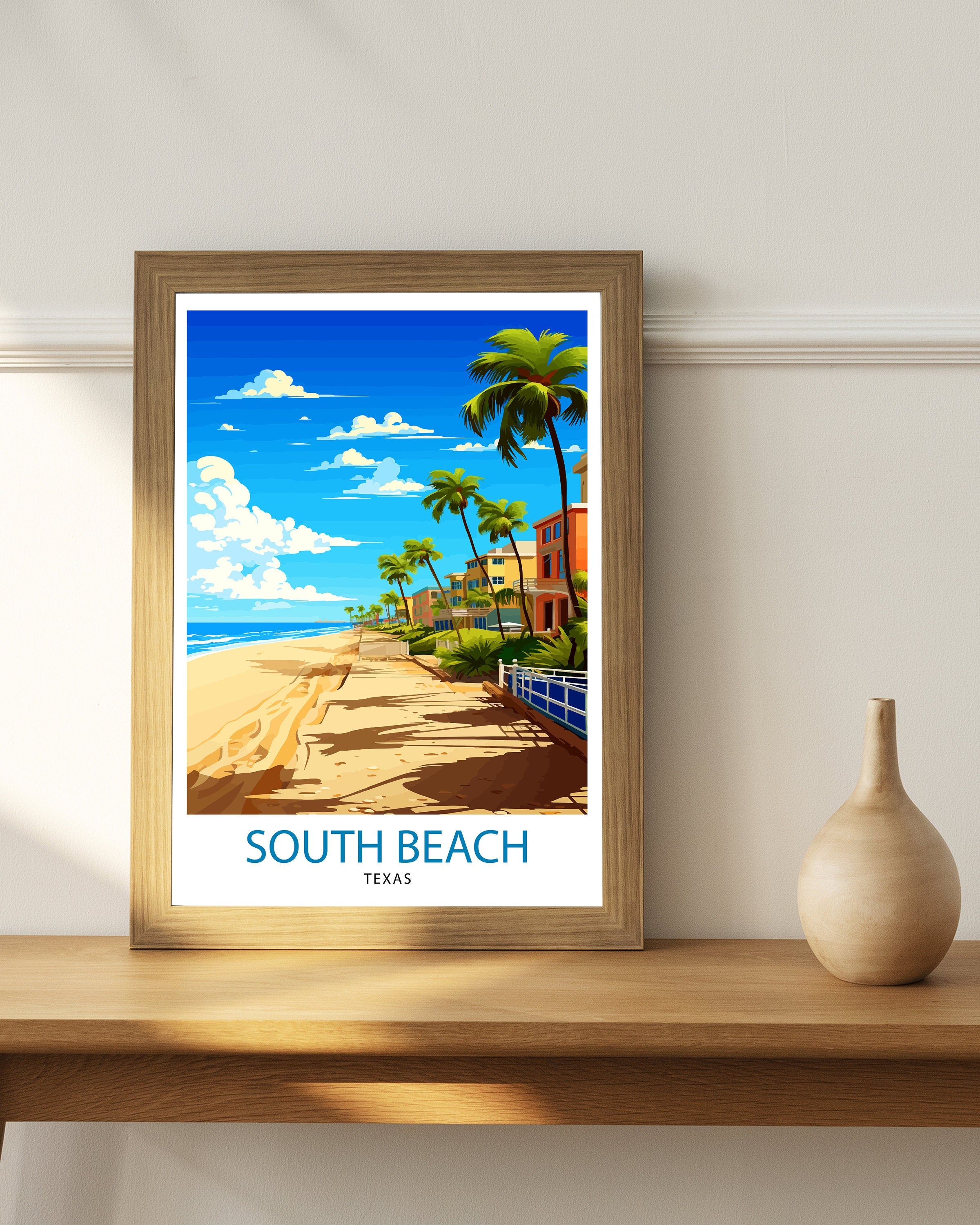 South Beach Texas Travel Print Texas Wall Decor South Beach Poster Coastal Travel Prints Texas Art Print South Beach Illustration