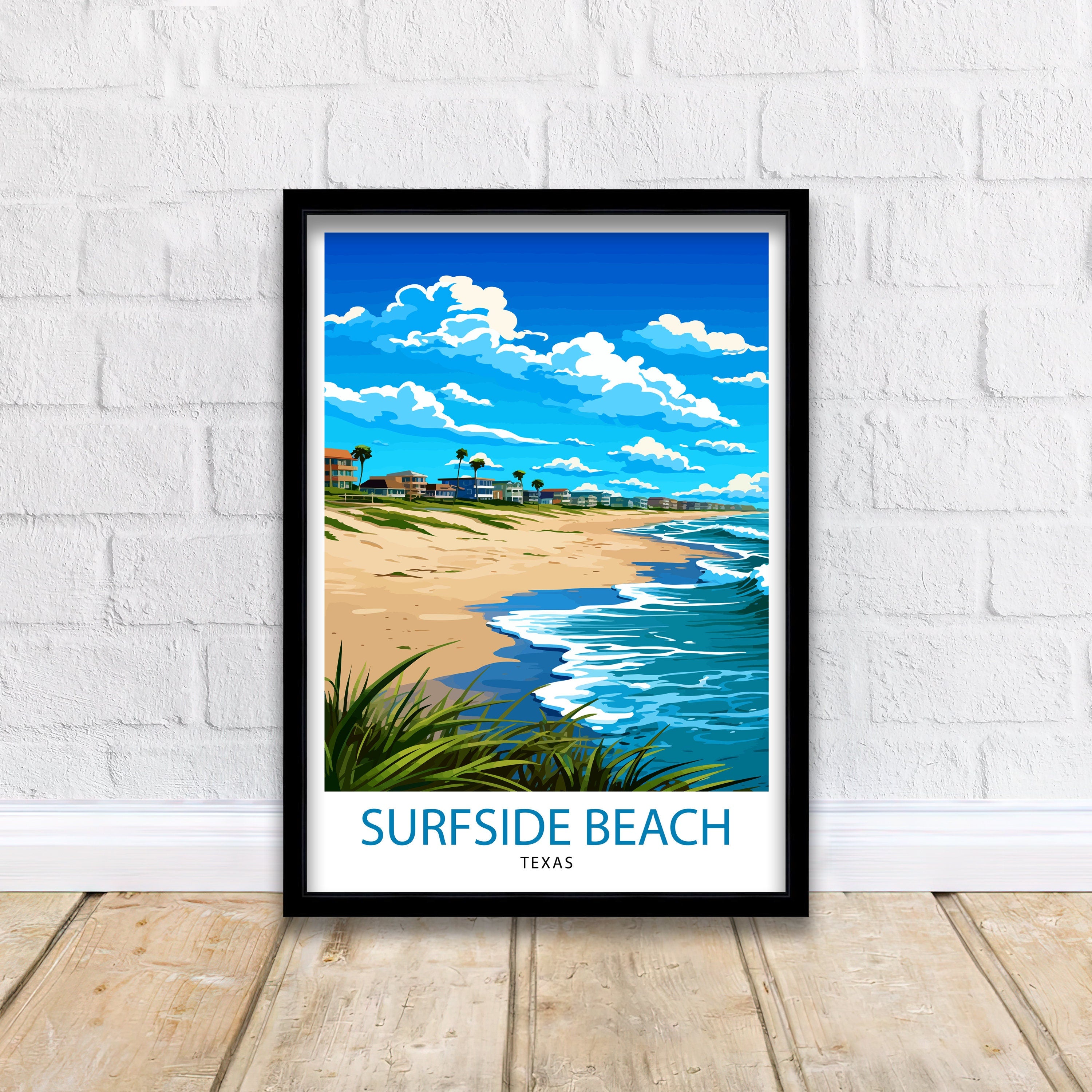 Surfside Beach Texas Travel Print| Texas Coastal Decor Surfside Beach Poster Beach Travel Prints texas Art Print - Surfside Beach