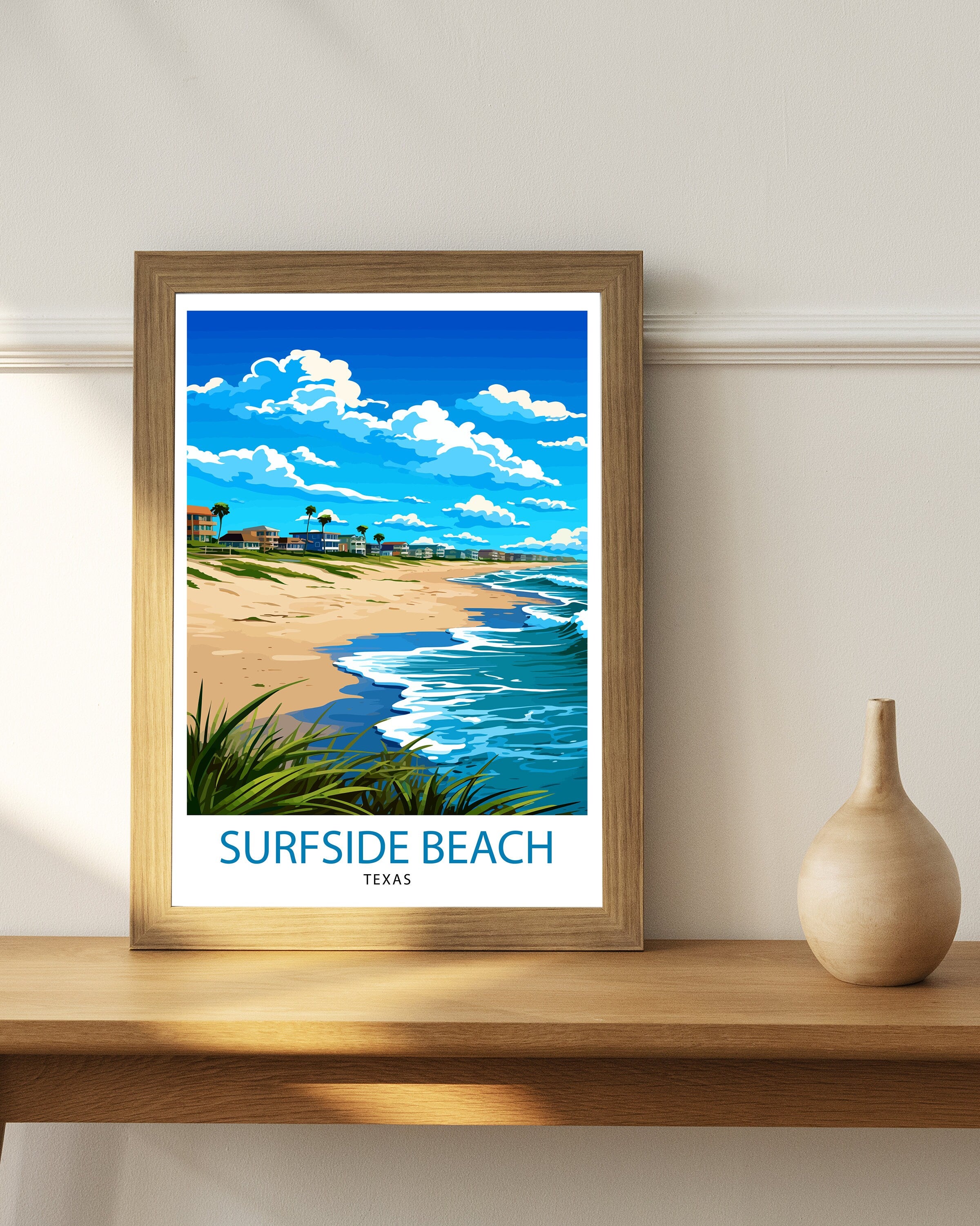 Surfside Beach Texas Travel Print| Texas Coastal Decor Surfside Beach Poster Beach Travel Prints texas Art Print - Surfside Beach