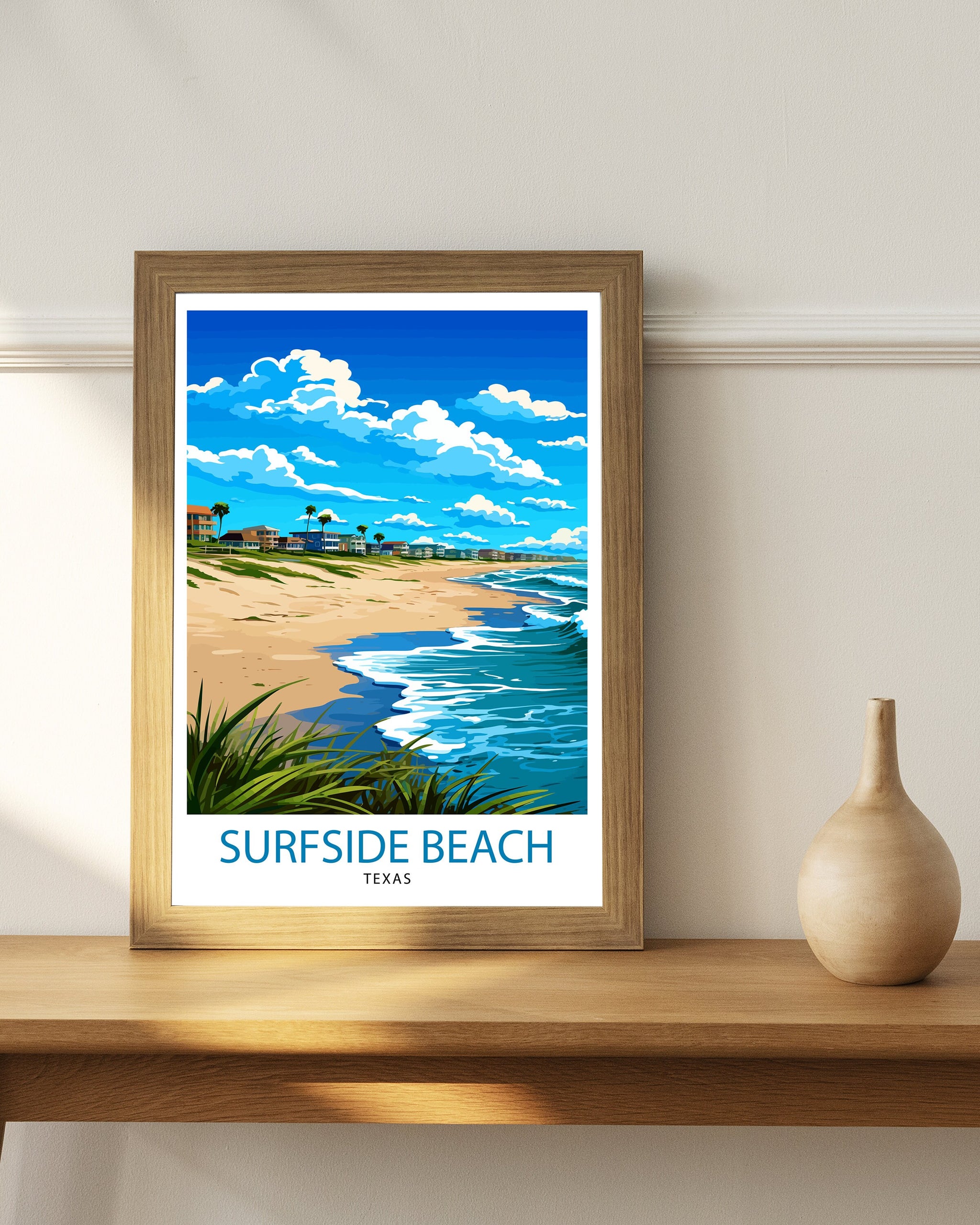 Surfside Beach Texas Travel Print| Texas Coastal Decor Surfside Beach Poster Beach Travel Prints texas Art Print - Surfside Beach