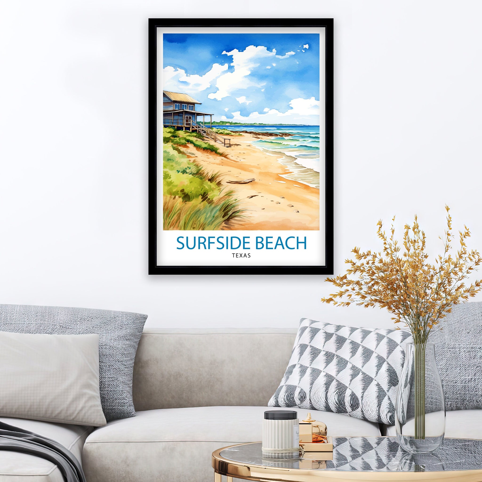 Surfside Beach Texas Travel Print| Texas Coastal Decor Surfside Beach Poster Beach Travel Prints texas Art Print - Surfside Beach