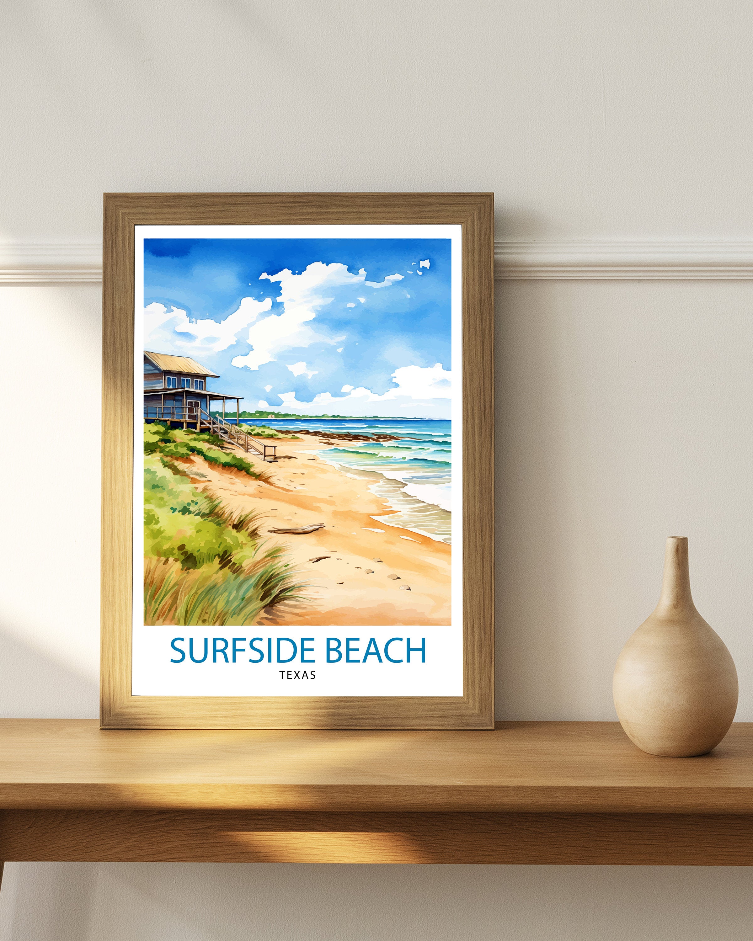 Surfside Beach Texas Travel Print| Texas Coastal Decor Surfside Beach Poster Beach Travel Prints texas Art Print - Surfside Beach