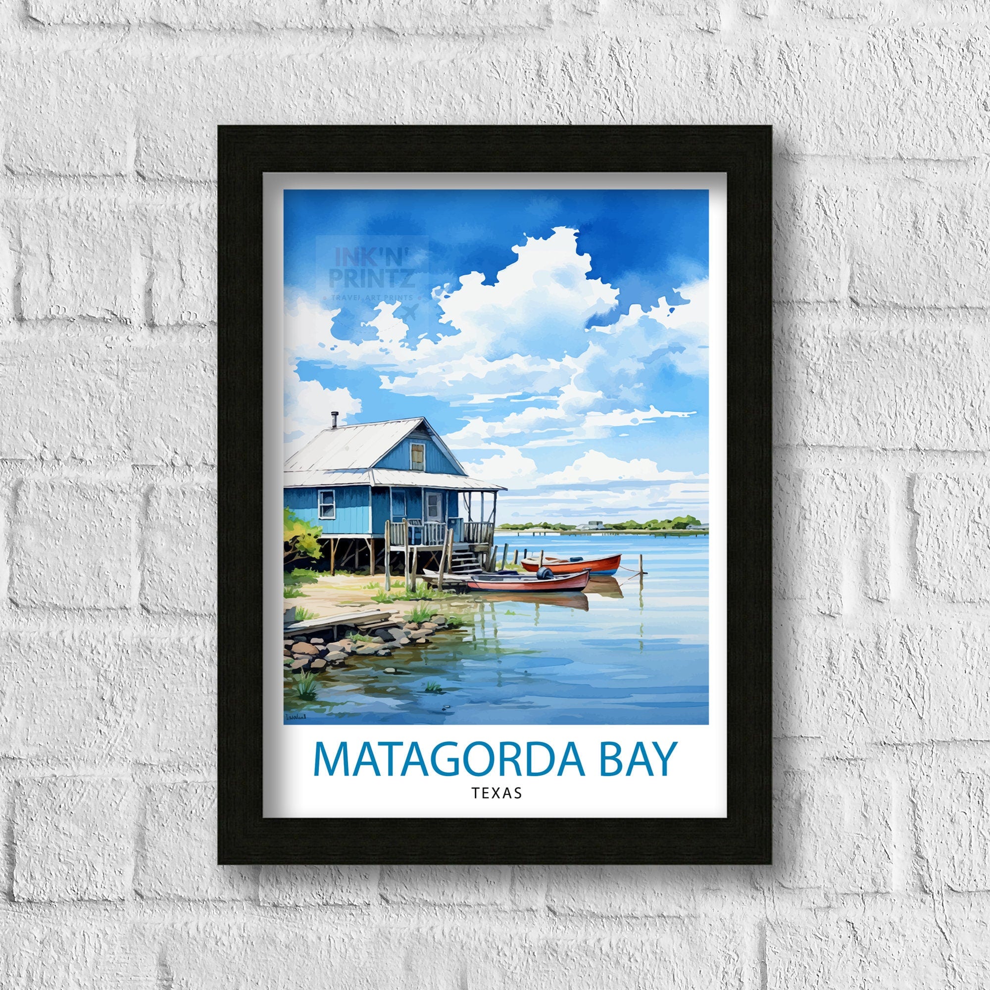 Matagorda Bay Texas Travel Print| Matagorda Wall Decor Matagorda Poster Texas Coastal Prints Matagorda Art Print Matagorda Bay Illustration