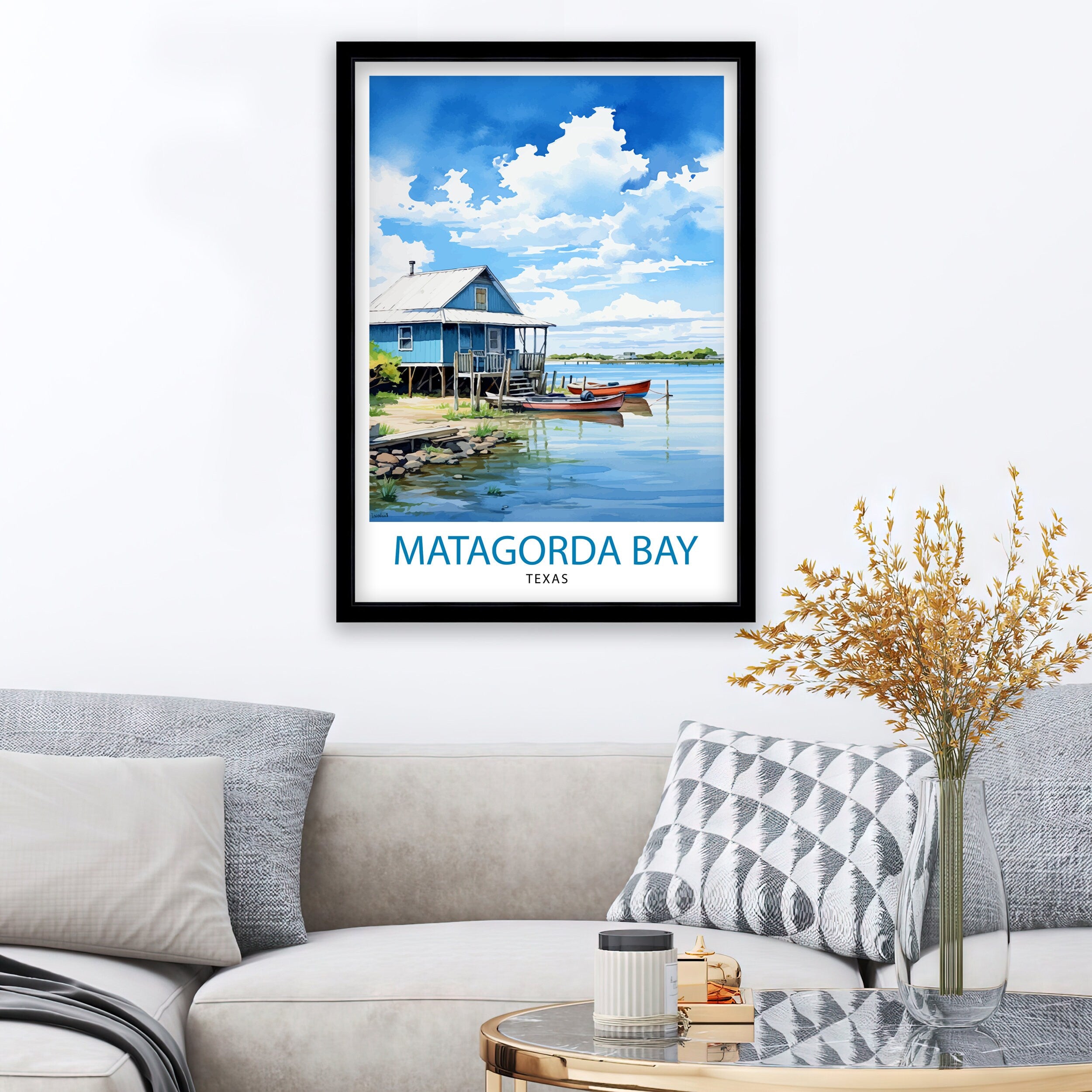 Matagorda Bay Texas Travel Print| Matagorda Wall Decor Matagorda Poster Texas Coastal Prints Matagorda Art Print Matagorda Bay Illustration